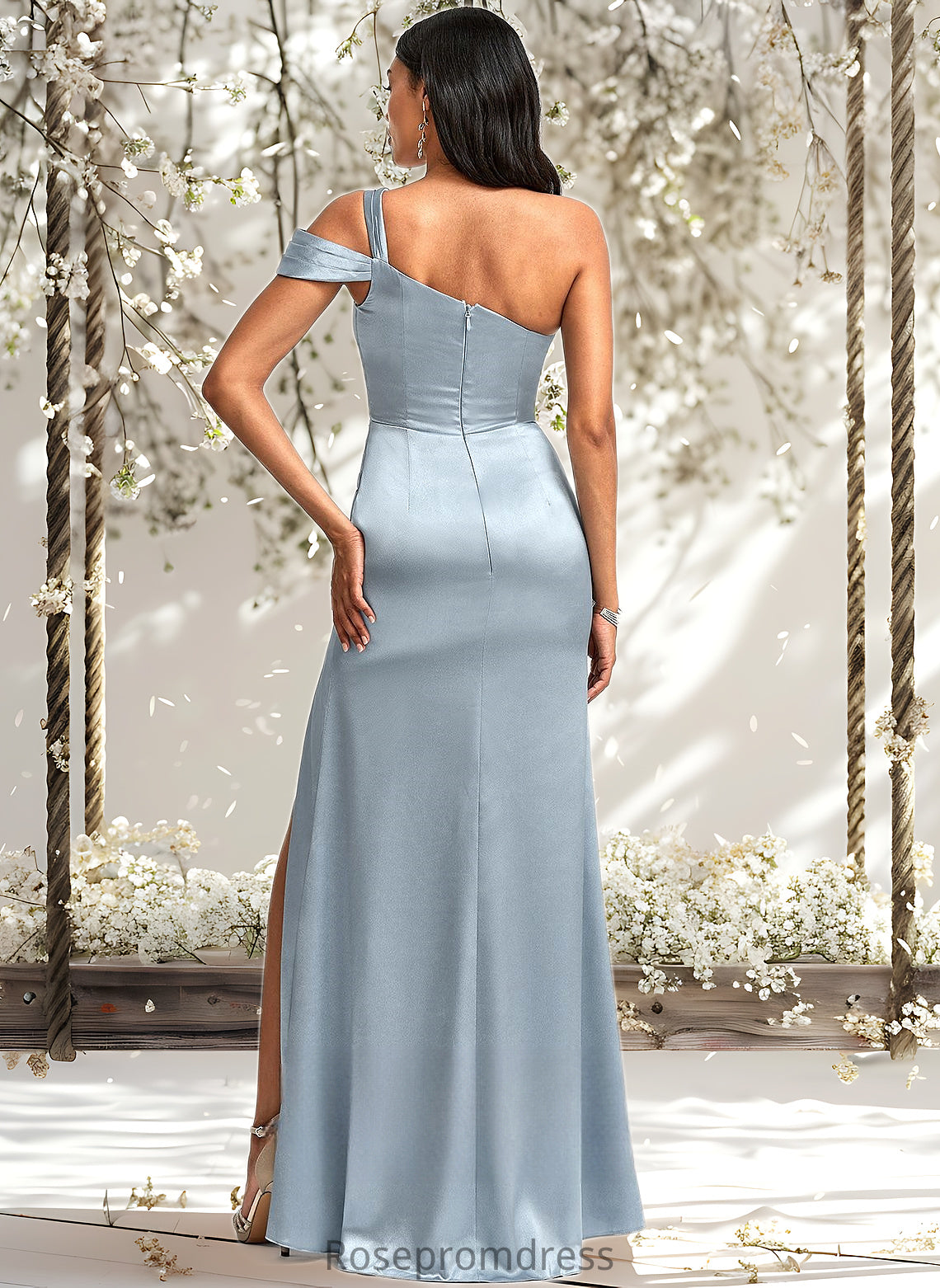 Mckinley A-line One Shoulder Floor-Length Stretch Satin Bridesmaid Dress DSP0025725