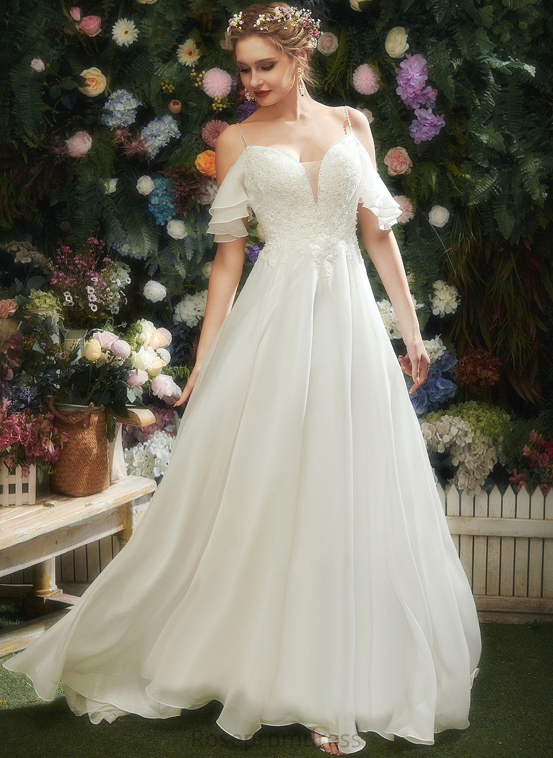Ruffle Wedding Dresses With Pat A-Line Dress Court Beading Sequins Shoulder Cold Organza Wedding Train