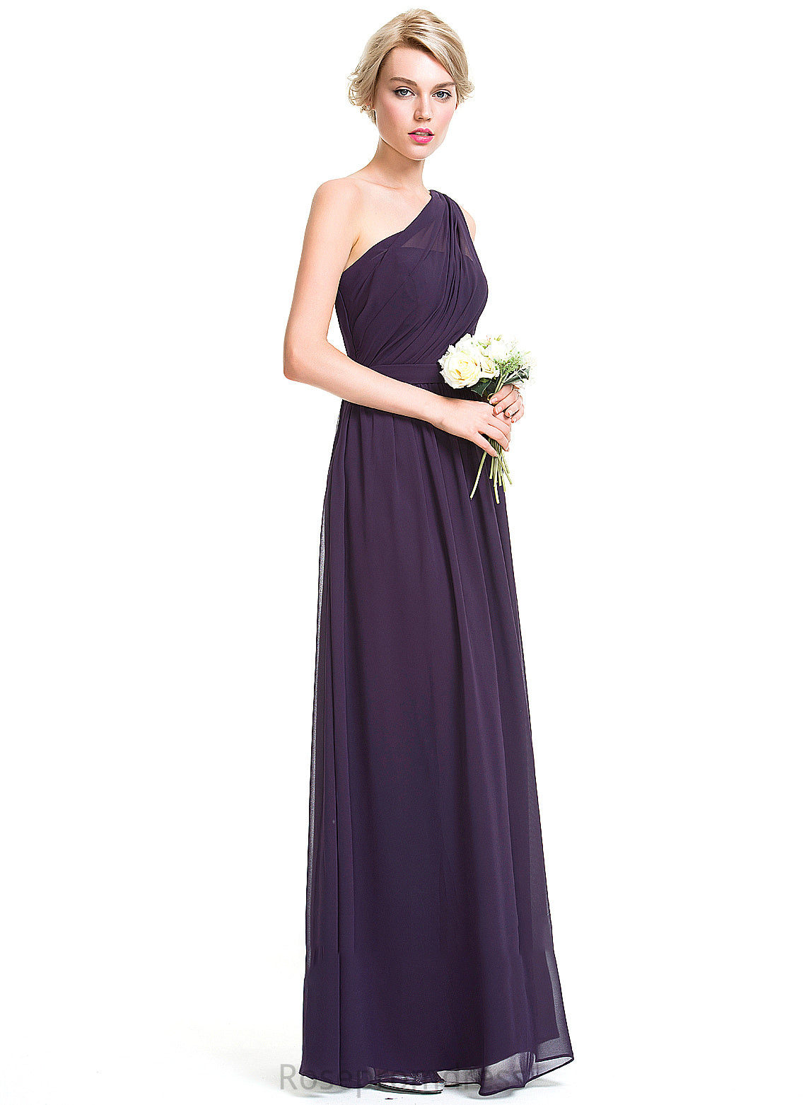 Silhouette Floor-Length Ruffle Embellishment One-Shoulder Neckline Fabric A-Line Length Lori Bridesmaid Dresses
