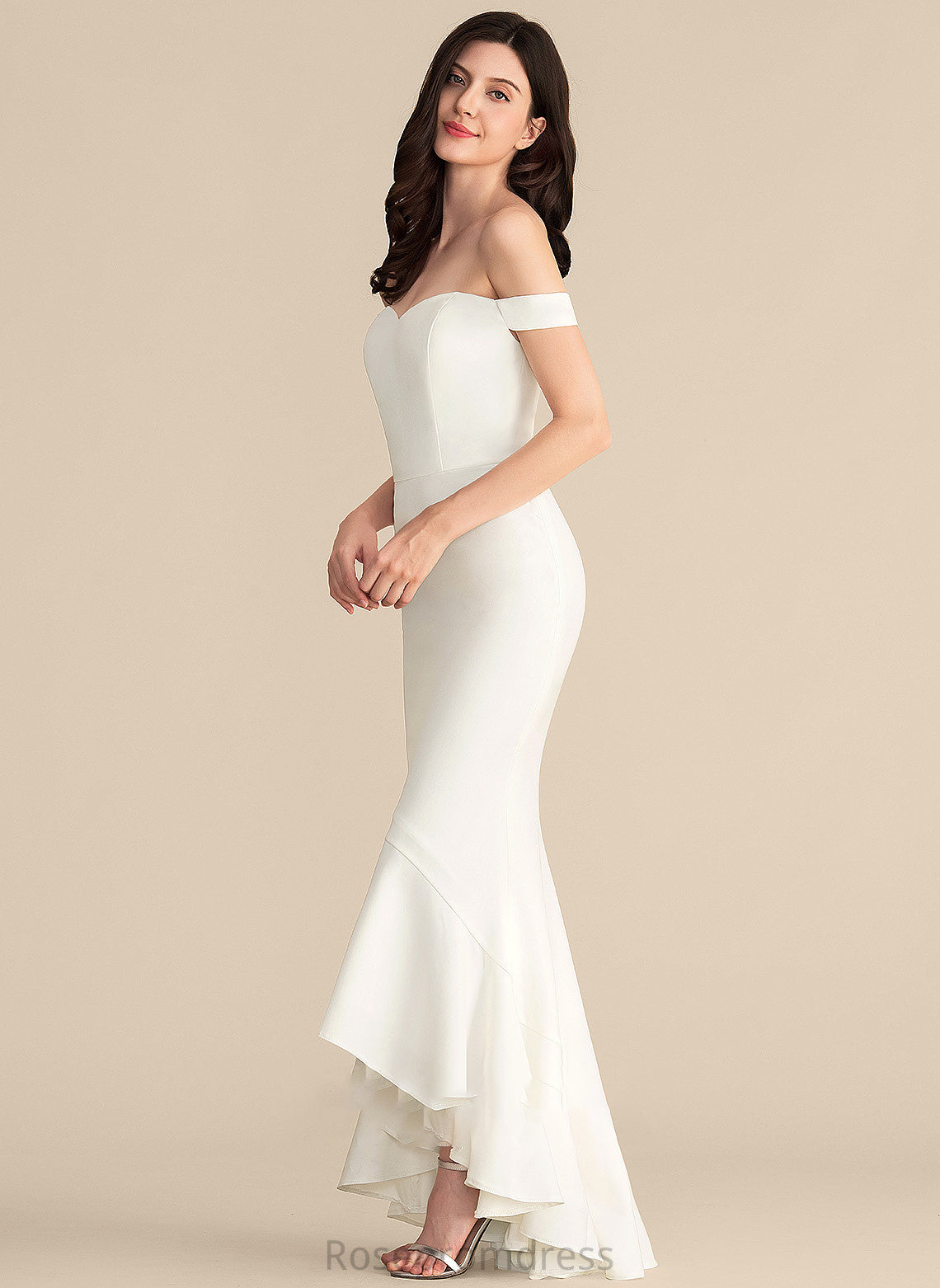 Asymmetrical Stretch Trumpet/Mermaid Dress Wedding Dresses Crepe Off-the-Shoulder Wedding Danna