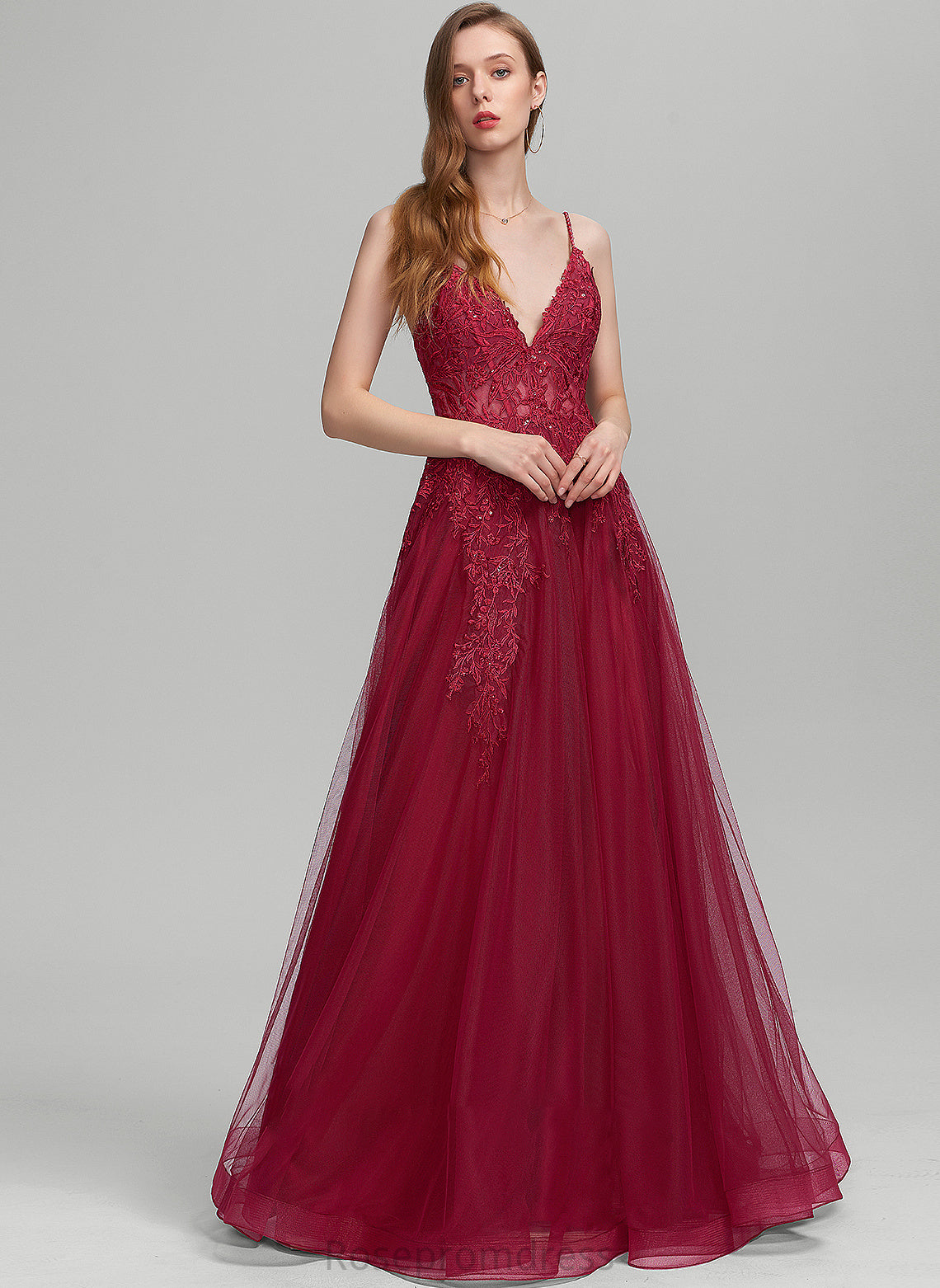 Prom Dresses Maisie V-neck Ball-Gown/Princess Floor-Length Sequins With Tulle Beading