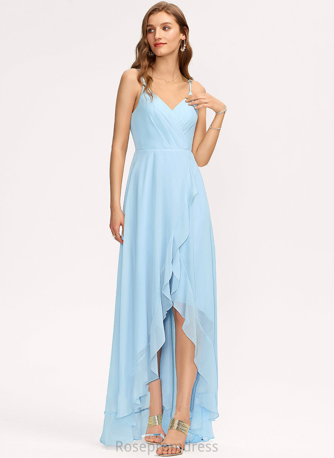 Neckline CascadingRuffles Asymmetrical V-neck Silhouette Fabric Length Embellishment A-Line Payton A-Line/Princess Floor Length Bridesmaid Dresses