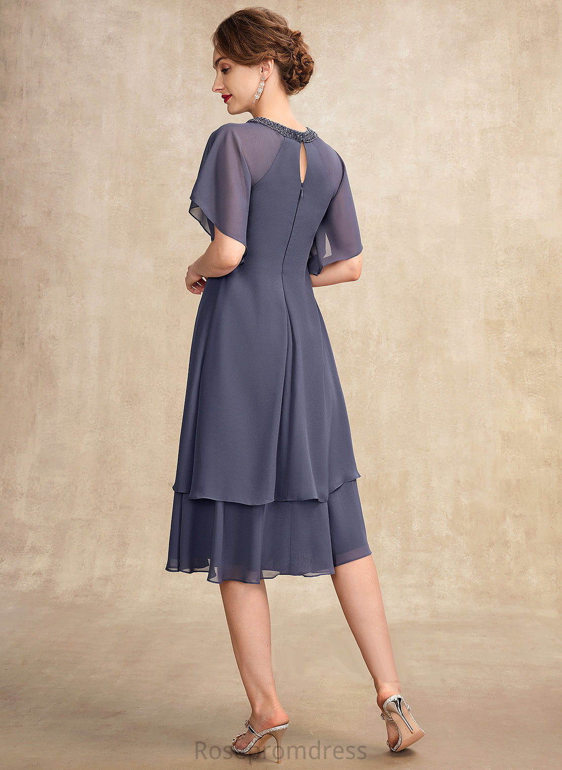 Scoop Sequins Beading Chiffon Dress With Aurora the A-Line Mother Neck Ruffles of Cascading Bride Mother of the Bride Dresses Knee-Length