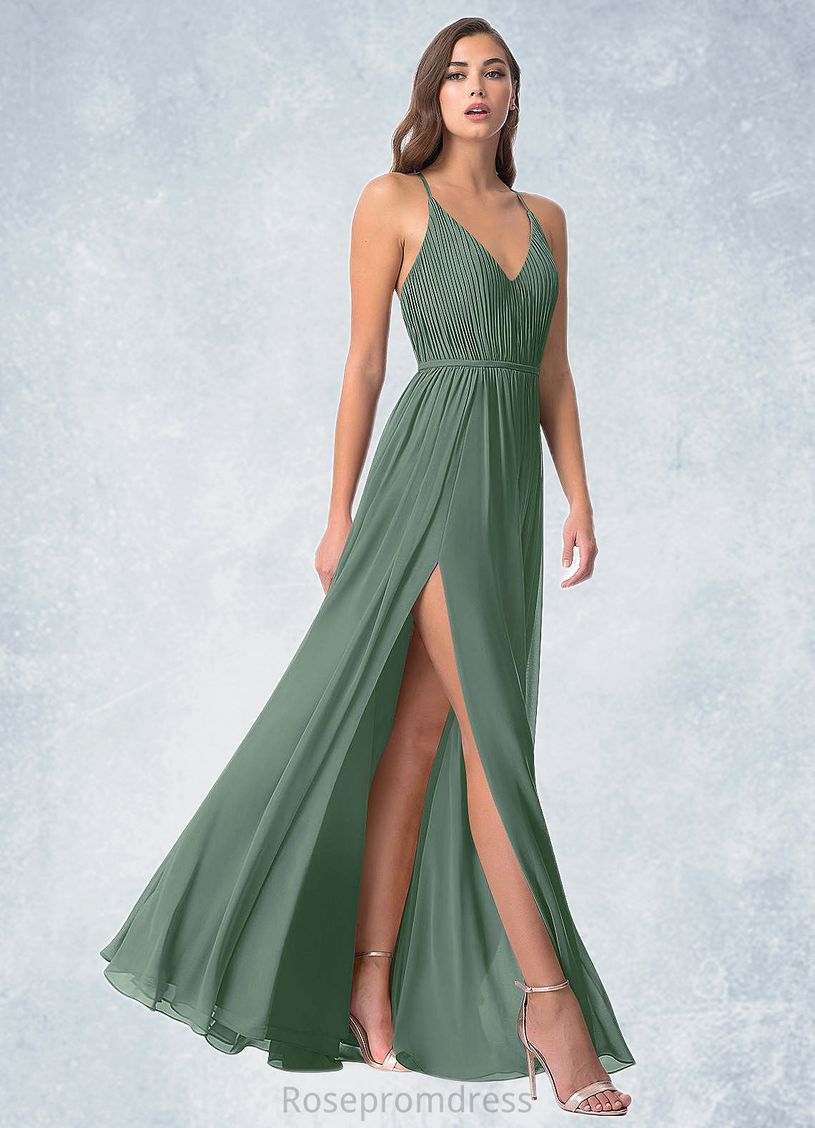 Ruby A-Line Pleated Chiffon Floor-Length Dress SRSP0019728