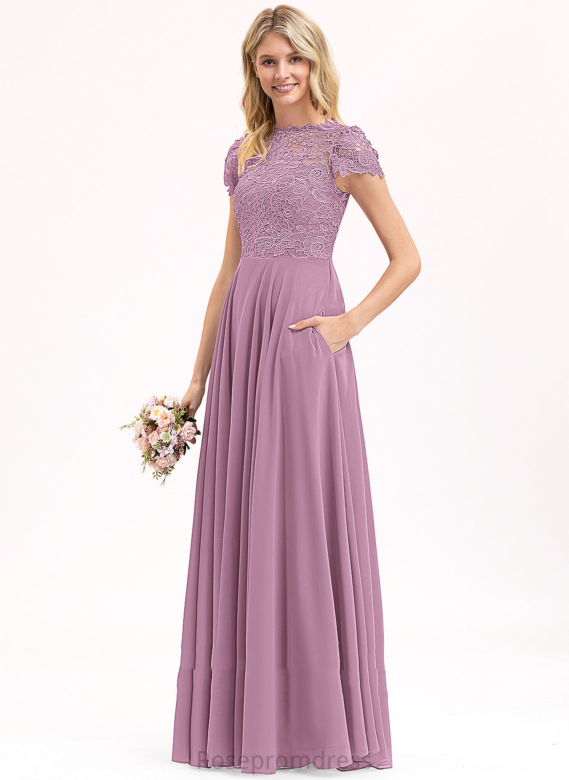 Length Floor-Length Fabric Straps&Sleeves Scoop Lace Silhouette A-Line Neckline Princess Bridesmaid Dresses