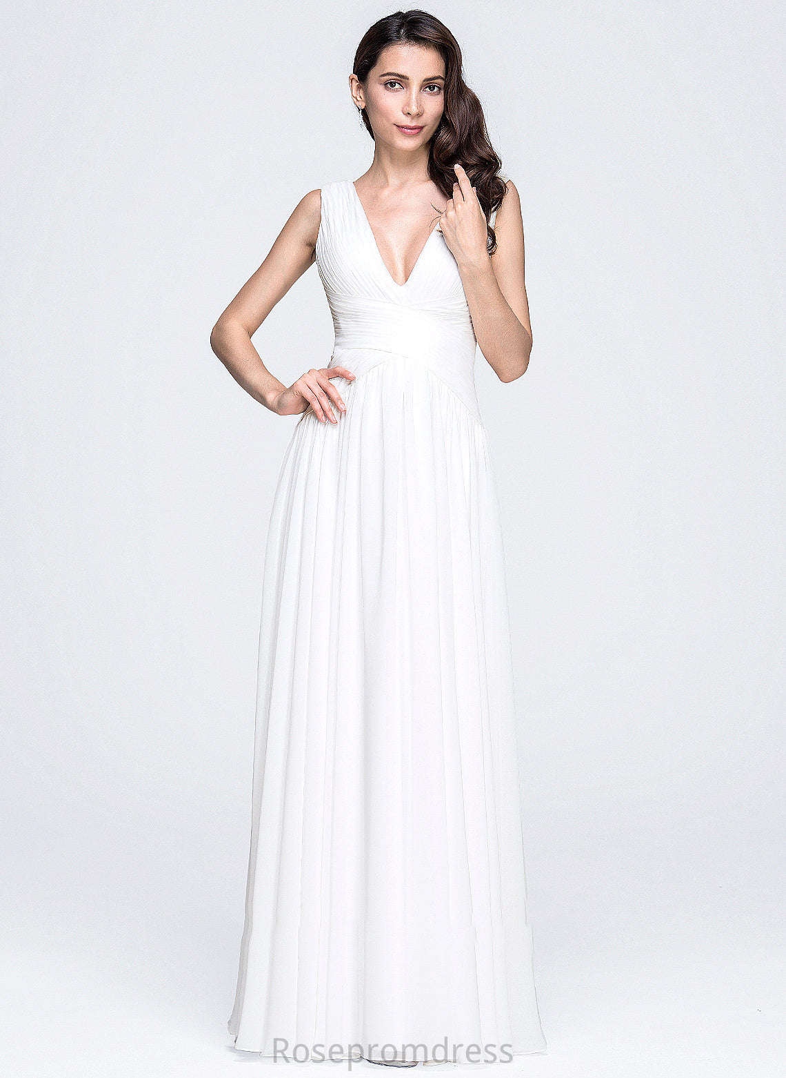 Ruffle Floor-Length Wedding Dresses Wedding V-neck With A-Line Chiffon Hailie Dress