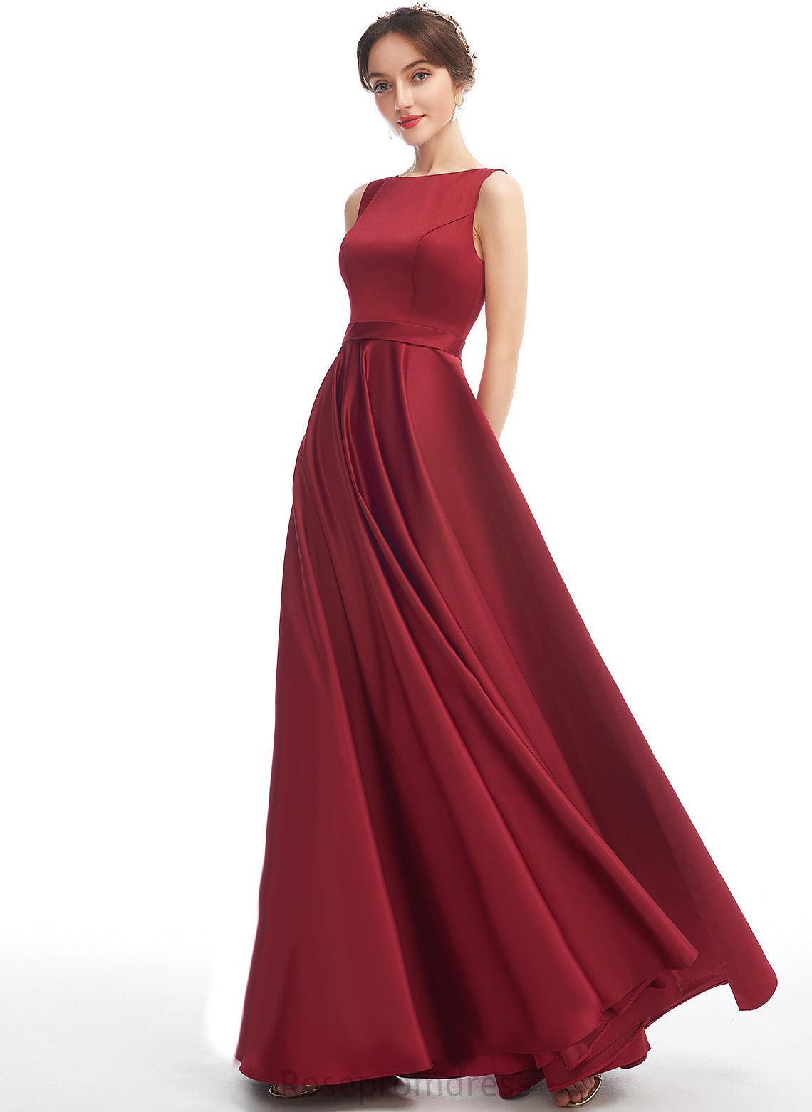 Fabric A-line Length Straps&Sleeves Silhouette Scoop Neckline Satin Floor-Length Mayra Bridesmaid Dresses