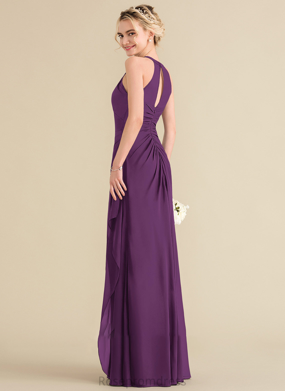 Length Silhouette Embellishment Fabric CascadingRuffles Neckline Floor-Length A-Line ScoopNeck Liana Floor Length A-Line/Princess Bridesmaid Dresses