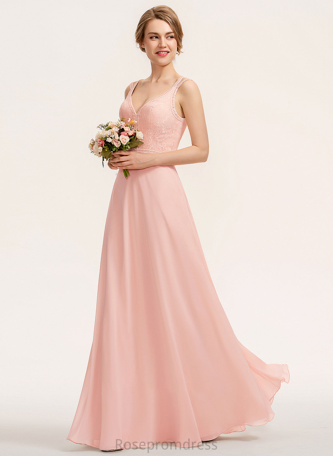 Silhouette V-neck Lace A-Line Straps Fabric Length Floor-Length Neckline Nadia Floor Length Sleeveless Bridesmaid Dresses