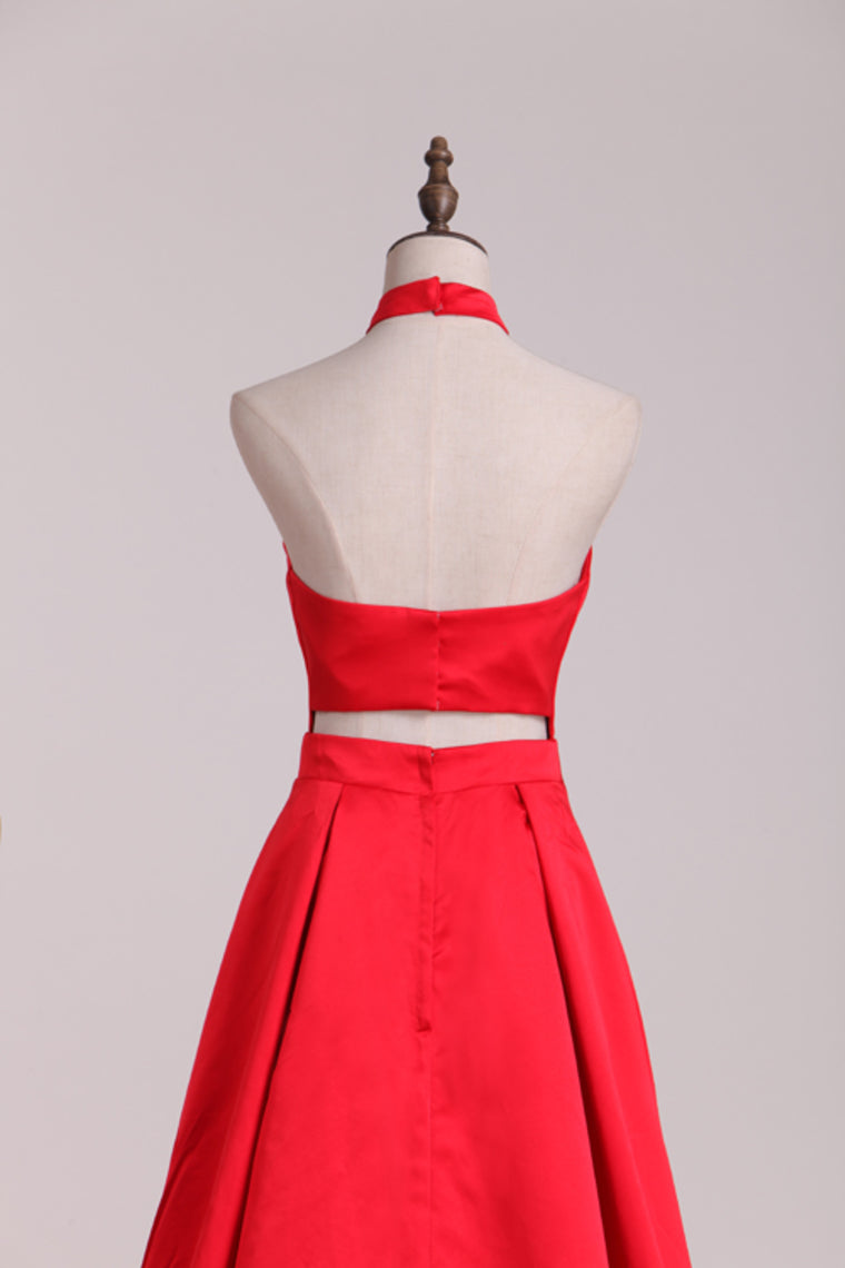 New Arrival Halter A Line Evening Dresses Satin Sweep SRSPXRSZSBM