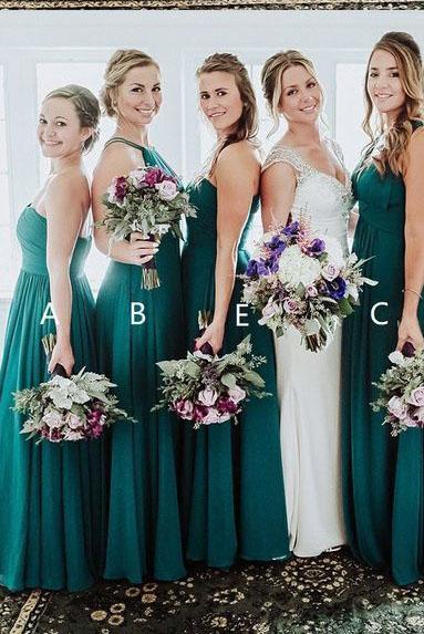 Elegant A Line Green Floor Length Bridesmaid Dresses, Long Prom SRS20460