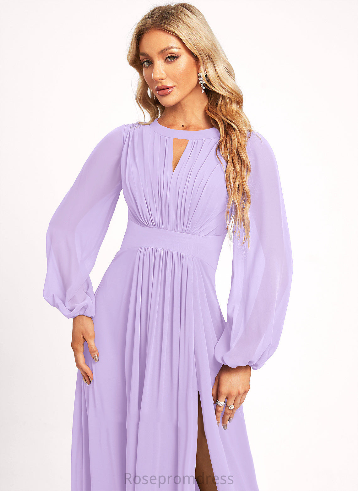 Floor-Length Length A-line Fabric Straps&Sleeves Scoop Silhouette Neckline Judy Bridesmaid Dresses