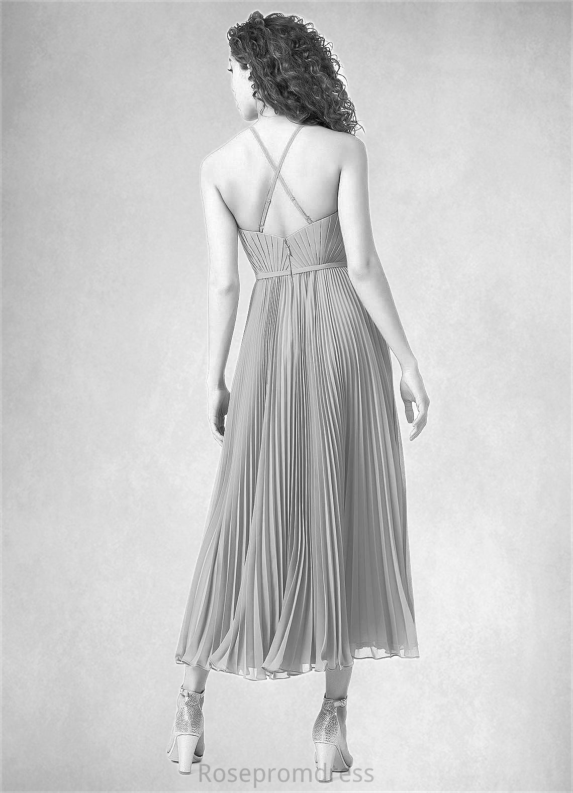 Simone A-Line Pleated Chiffon Tea-Length Dress SRSP0019711
