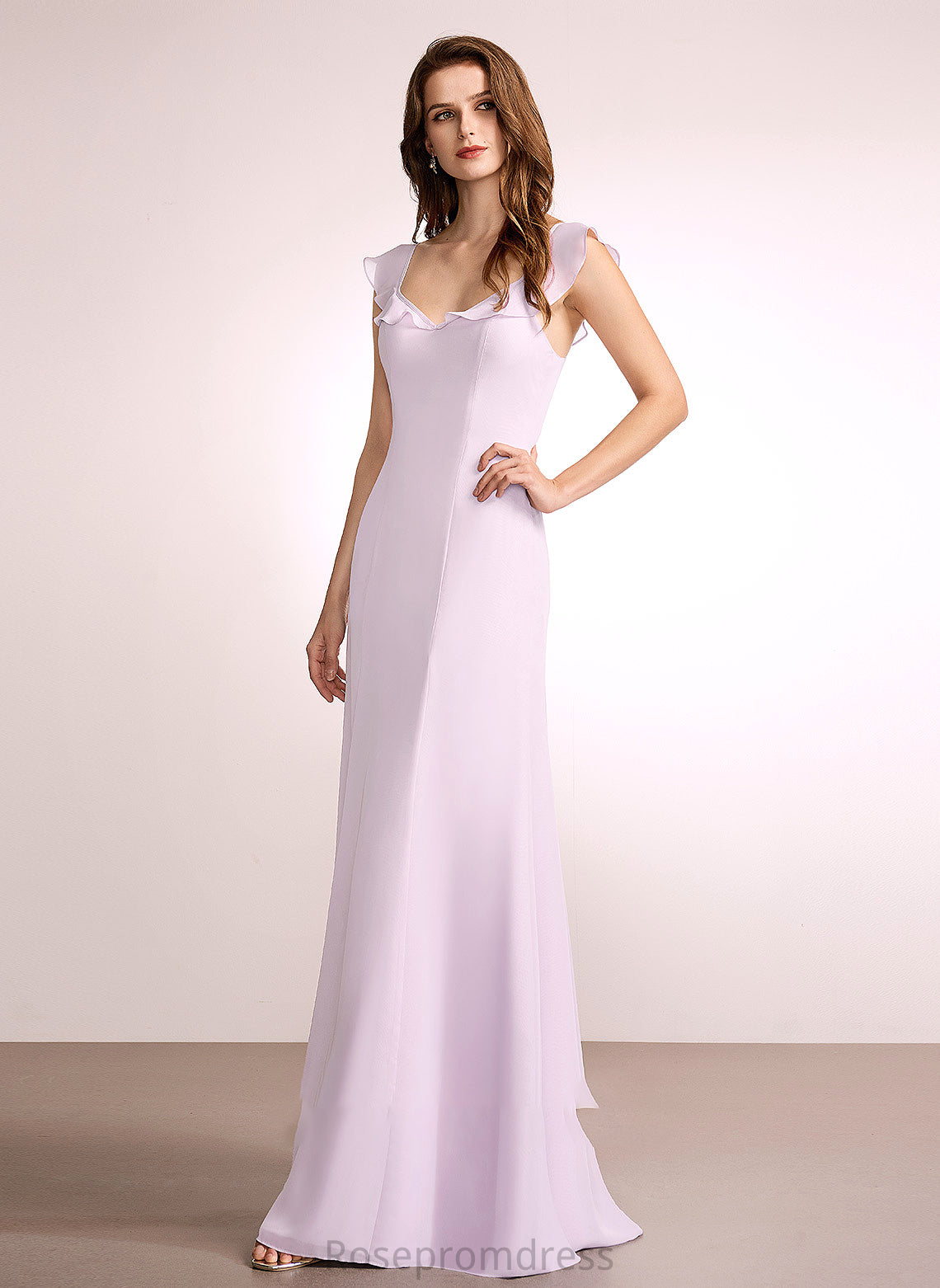 Silhouette Floor-Length A-Line Neckline Length Ruffle Fabric SquareNeckline Embellishment Juliet Bridesmaid Dresses