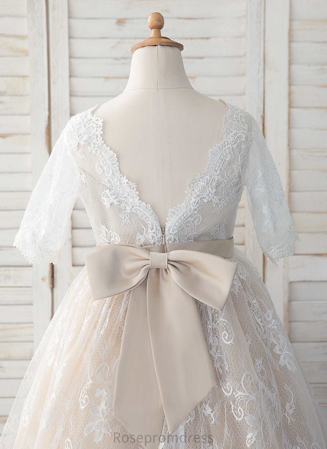 Girl Cecelia Scoop A-Line 3/4 Tulle/Lace Sleeves - Neck With Bow(s) Flower Girl Dresses Dress Tea-length Flower