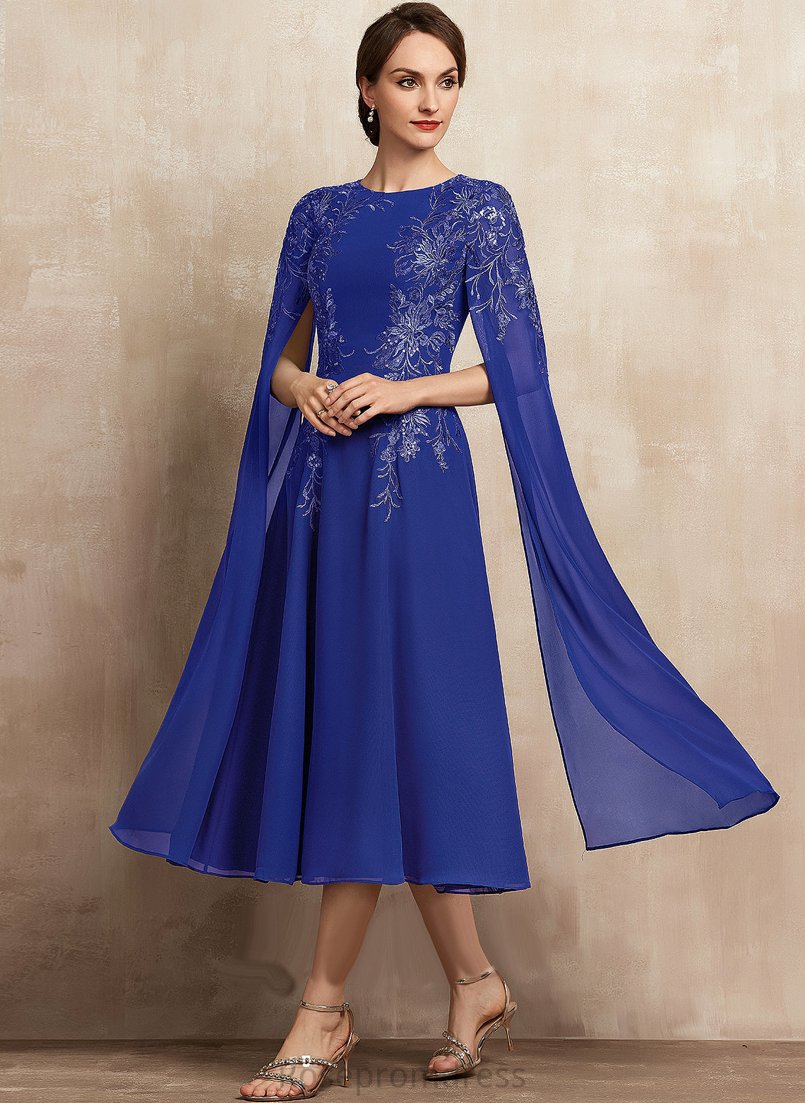 Lace With Neck Alanna the Chiffon Scoop Tea-Length Dress Sequins Mother A-Line Mother of the Bride Dresses Bride of