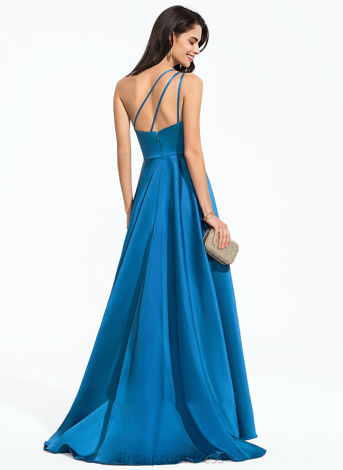 Prom Dresses Train A-Line Ellen One-Shoulder With Front Split Sweep Satin