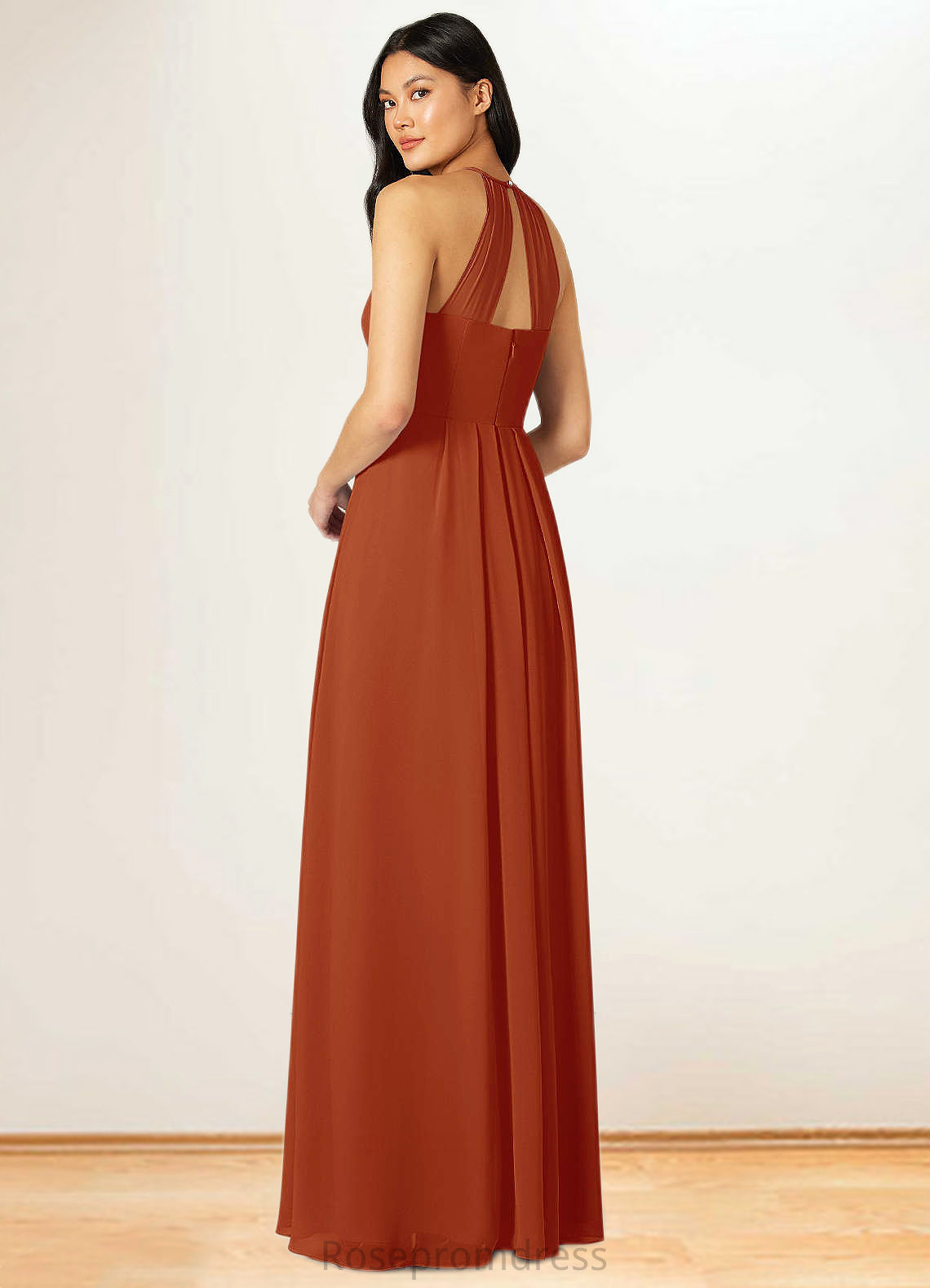 Nellie Empire Pleated Chiffon Floor-Length Dress SRSP0019686