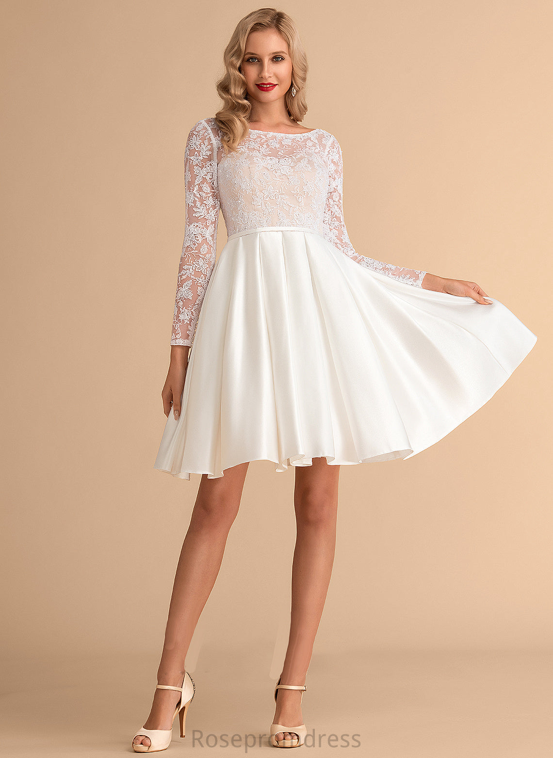 Satin Neck Dress Knee-Length Ball-Gown/Princess Lace Wedding Jaycee Wedding Dresses Scoop