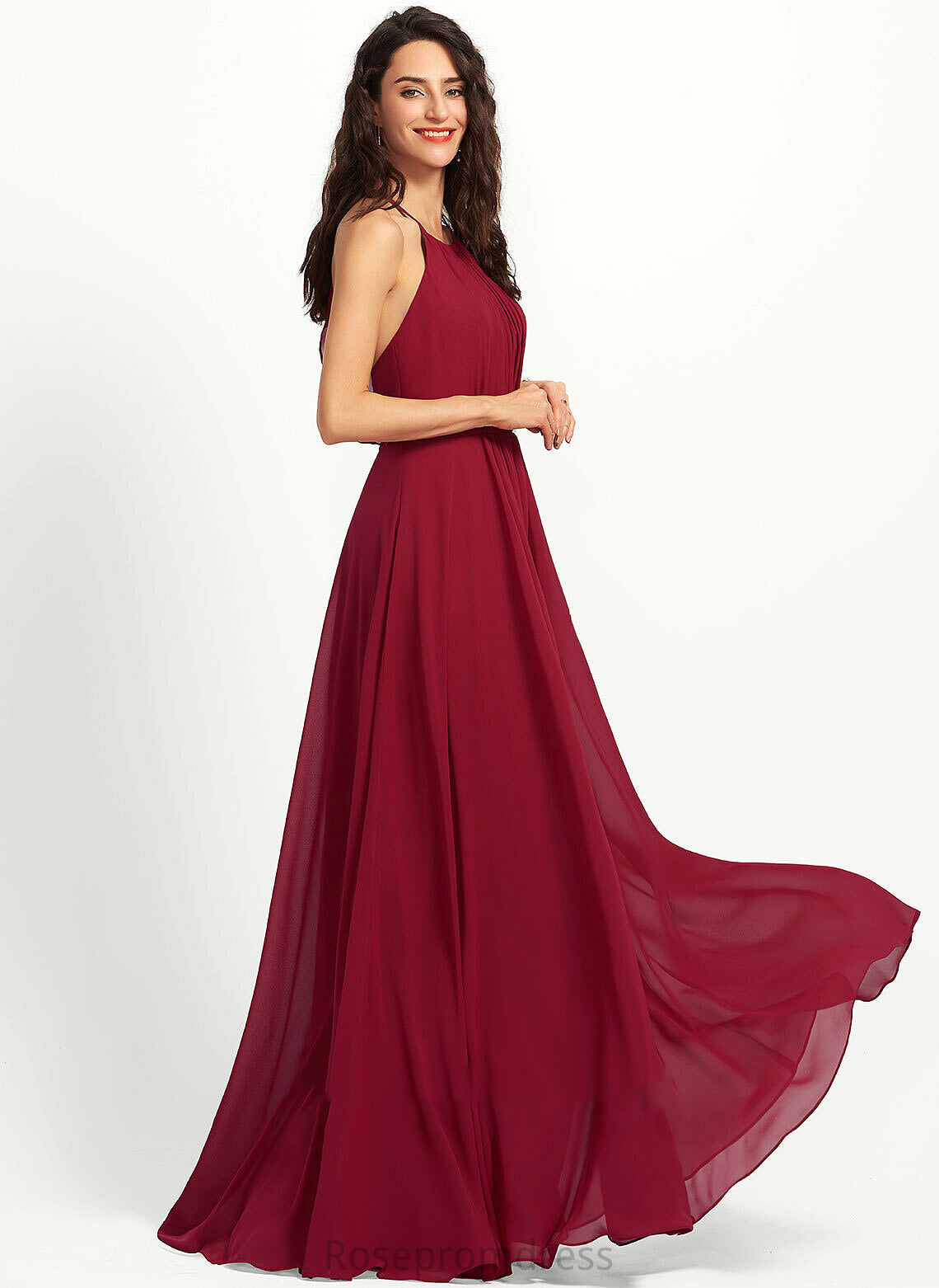 ScoopNeck Floor-Length A-Line Embellishment Silhouette Ruffle Fabric Neckline Length Daniella Natural Waist Straps Bridesmaid Dresses