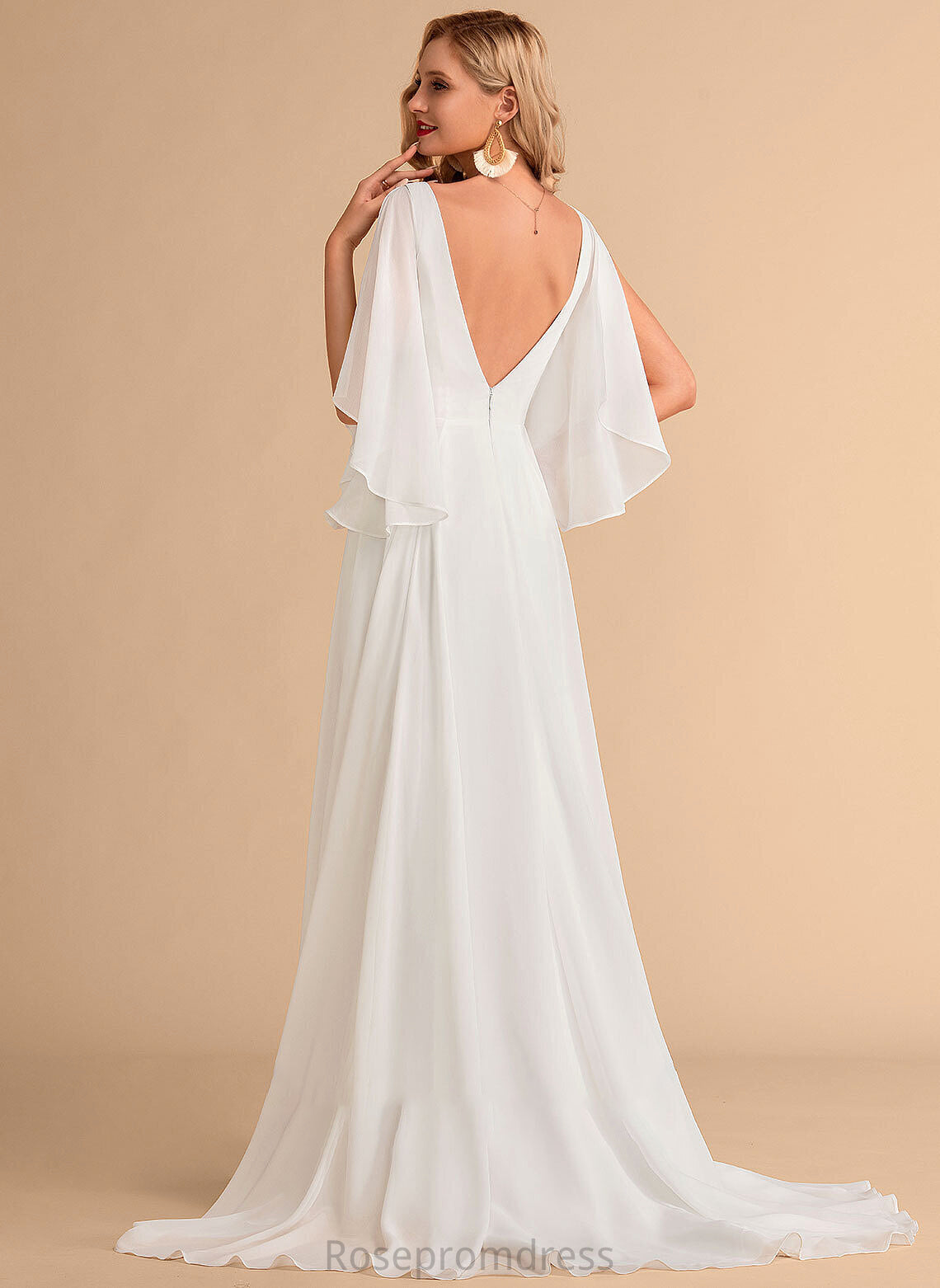 Monserrat Sweep Train Chiffon A-Line V-neck Wedding Wedding Dresses Dress