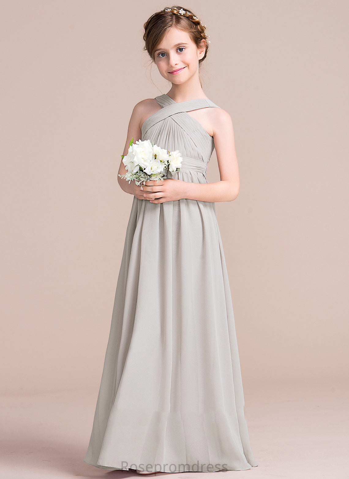 Dress Sleeveless With Chiffon Bow(s) Virginia Floor-length Flower Girl Dresses Flower Girl V-neck A-Line