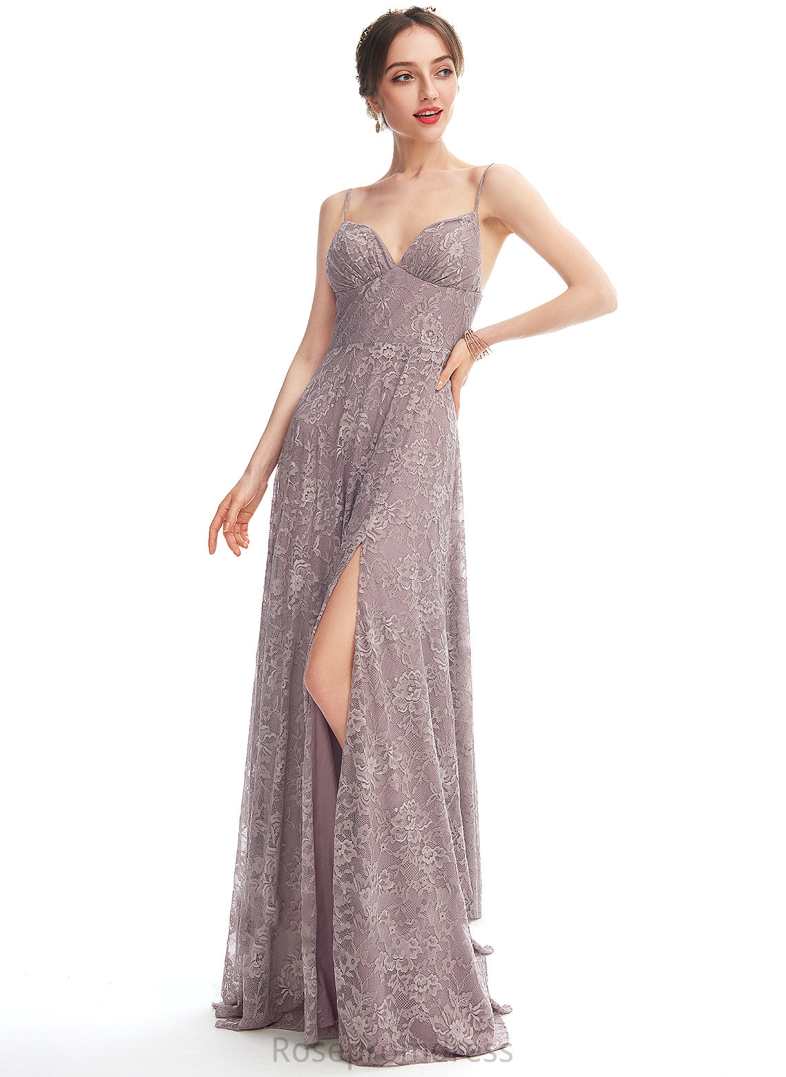 V-neck Embellishment A-Line SplitFront Fabric Floor-Length Length Neckline Silhouette Izabelle Bridesmaid Dresses