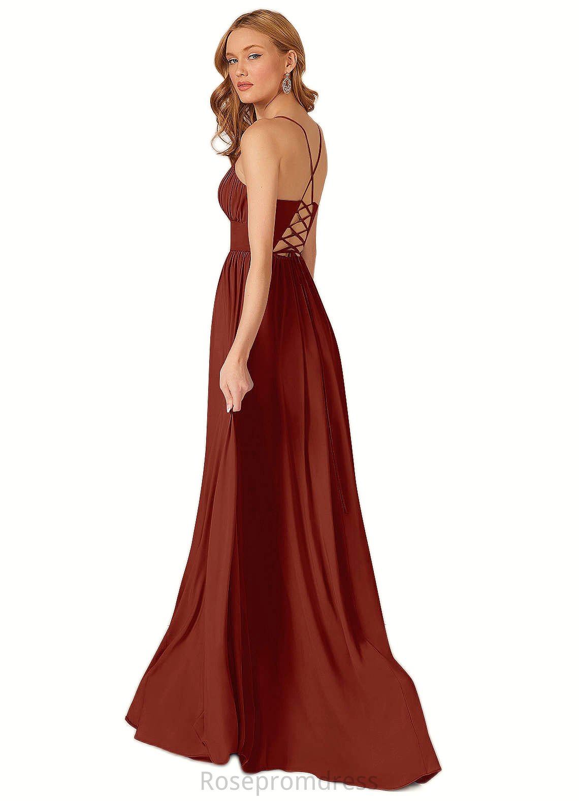 Esme A-Line Pleated Stretch Chiffon Floor-Length Dress SRSP0019771