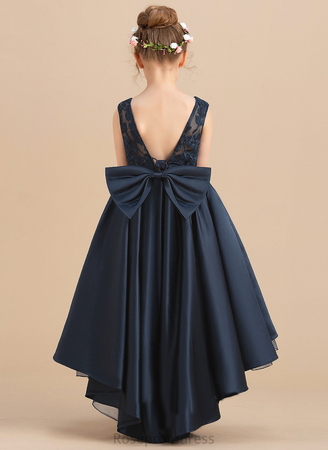 Ball-Gown/Princess Satin Flower Girl Scoop - Sleeveless Neck With Flower Girl Dresses Dress Bow(s) Miley Asymmetrical