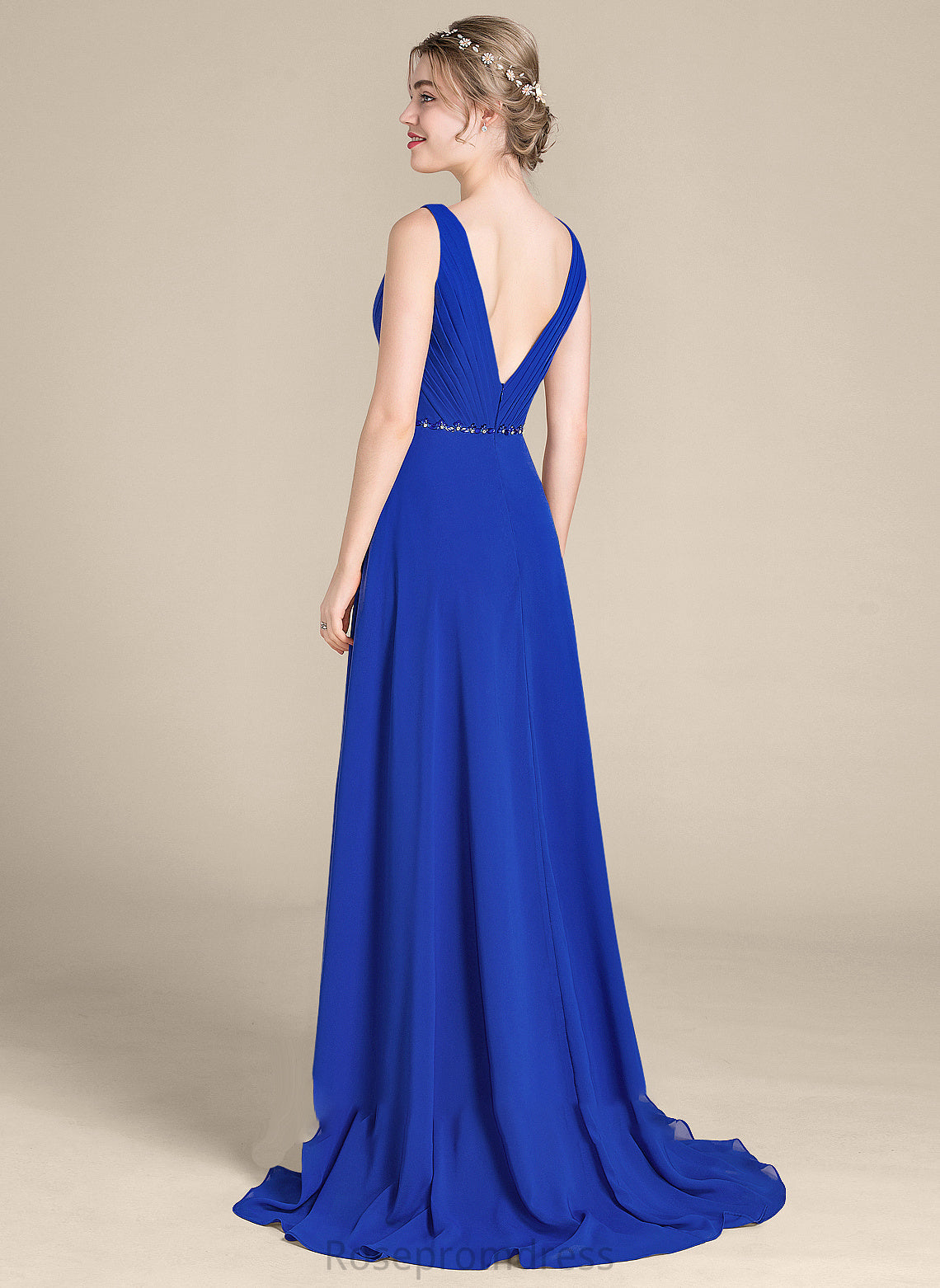 Neckline Length Fabric Sequins Embellishment Silhouette Beading A-Line V-neck Asymmetrical Ruffle Aniya Bridesmaid Dresses