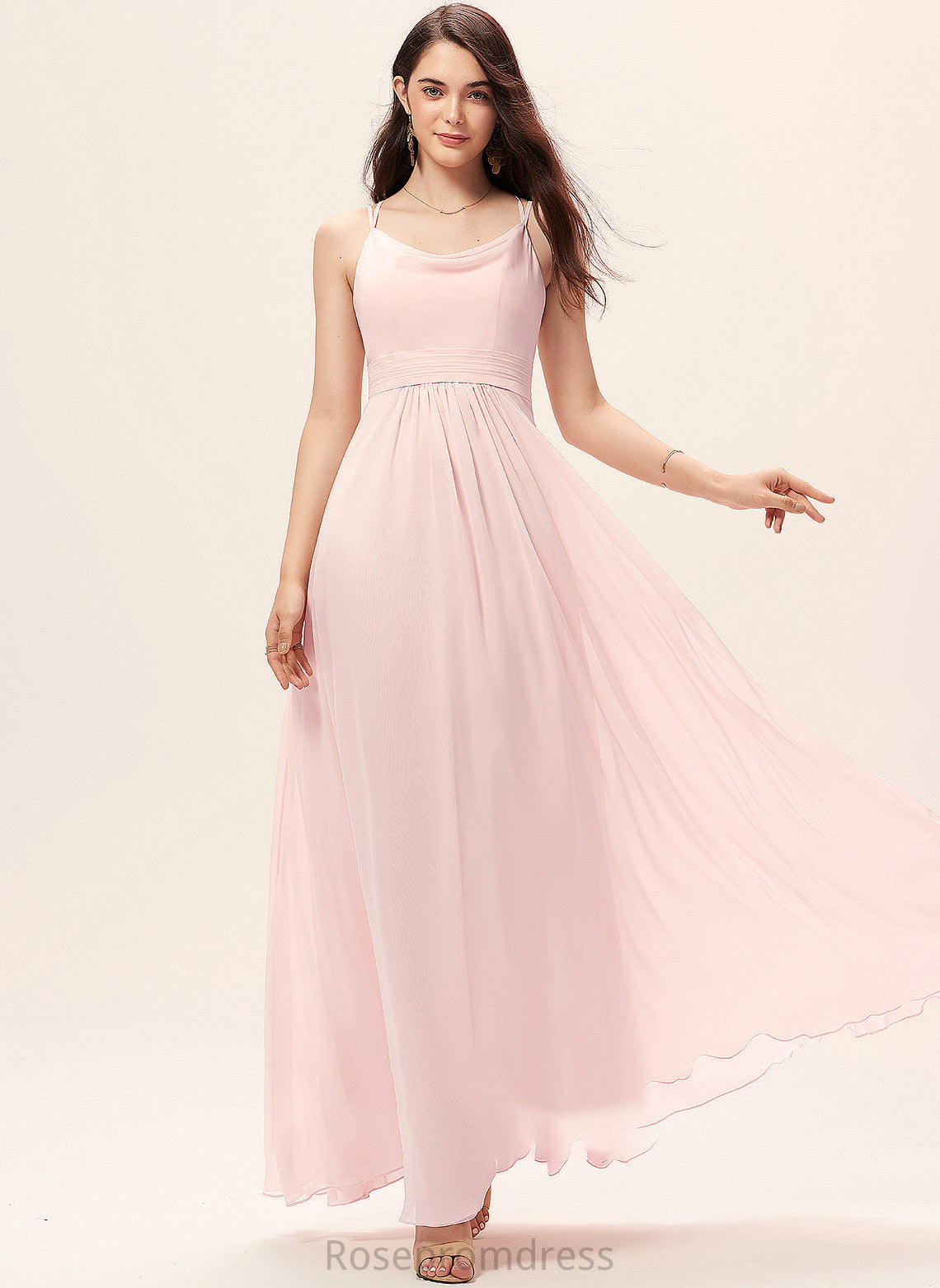 Floor-Length A-Line Silhouette Length Fabric CowlNeck Straps Neckline Hortensia Floor Length Natural Waist Spaghetti Staps Bridesmaid Dresses