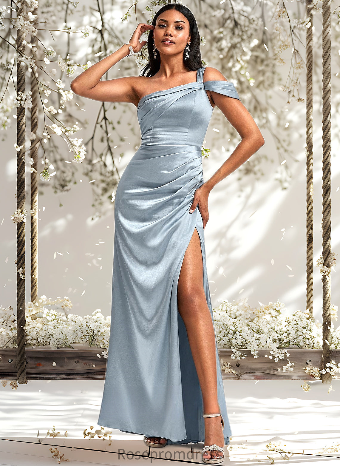 Mckinley A-line One Shoulder Floor-Length Stretch Satin Bridesmaid Dress DSP0025725