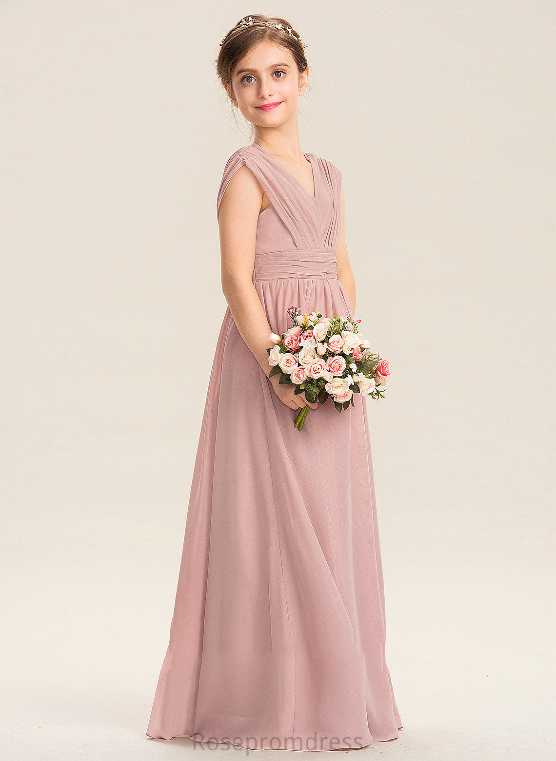 With Junior Bridesmaid Dresses Marisa Bow(s) V-neck Ruffle Chiffon A-Line Floor-Length