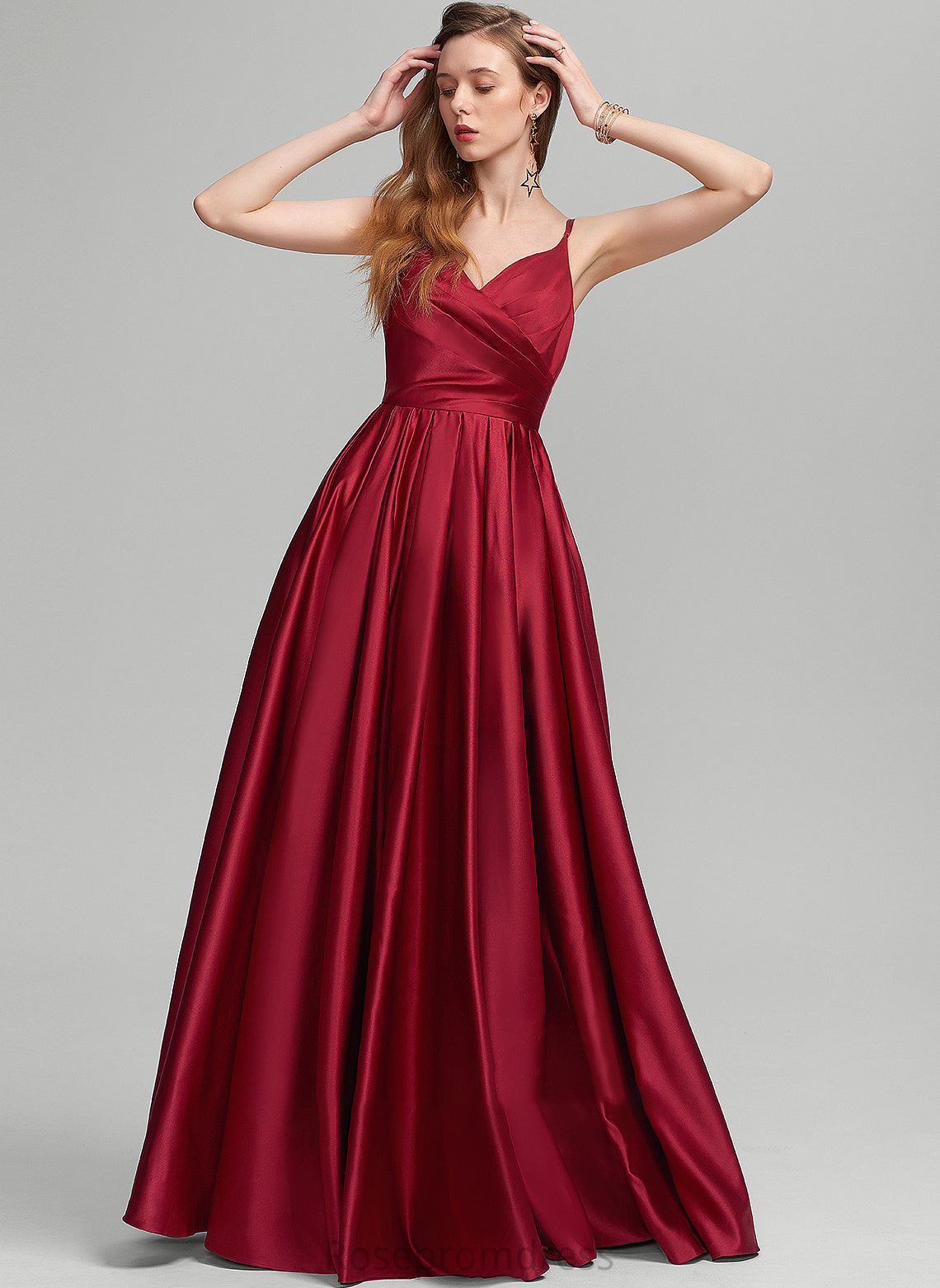 Satin Floor-Length Pockets Prom Dresses A-Line With Mckinley Ruffle V-neck