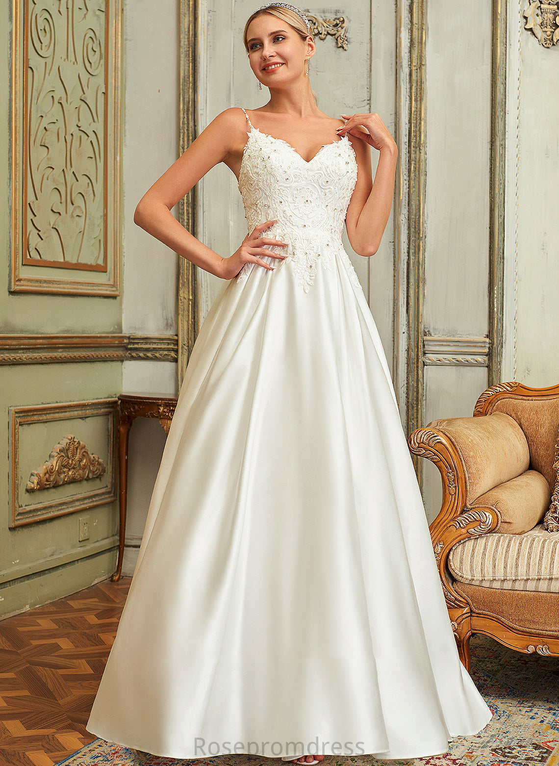 Pockets Lace Sweep Beading Sequins Wedding V-neck Maud Wedding Dresses Dress Lace Ball-Gown/Princess With Satin Train