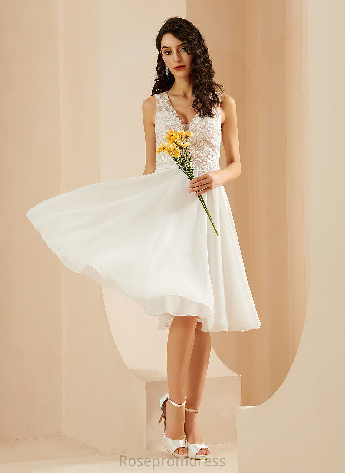 A-Line Knee-Length With Kassidy Dress Wedding Dresses Lace V-neck Wedding Sequins