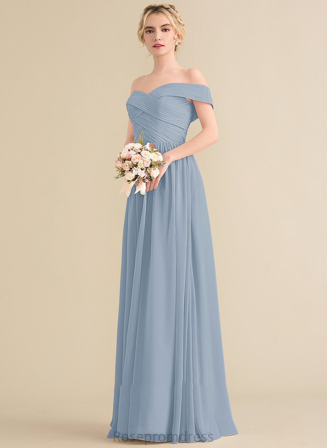 Floor-Length Length Silhouette Off-the-Shoulder Neckline Ruffle A-Line Embellishment Fabric Tia Bridesmaid Dresses