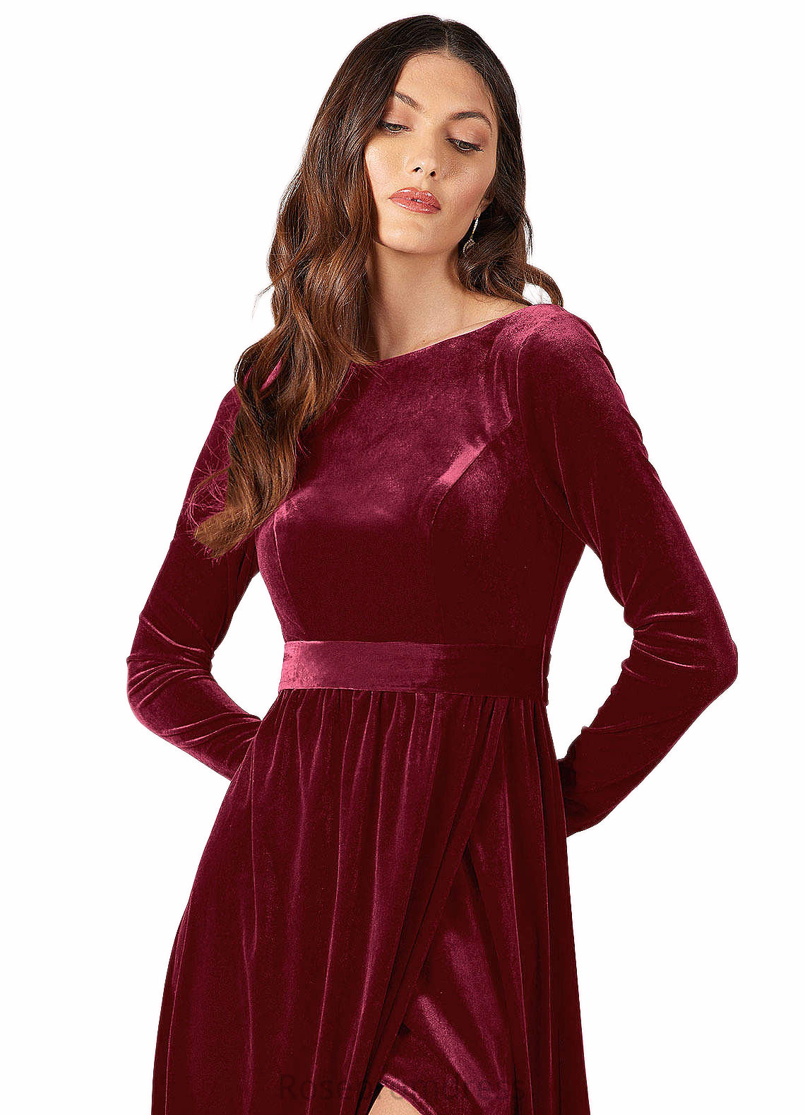 Alia A-Line Long Sleeve Velvet Floor-Length Dress SRSP0019799