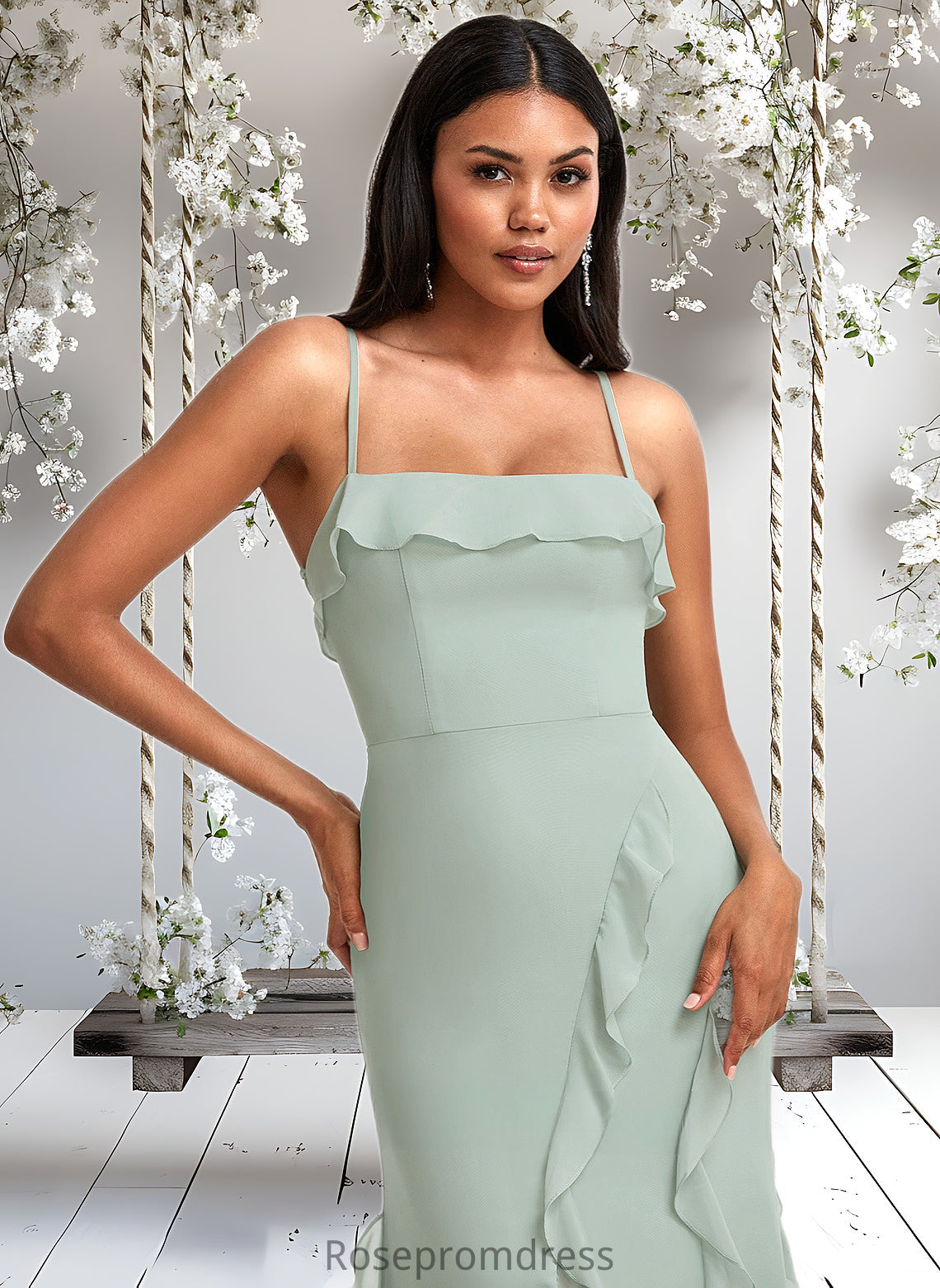 Melany A-line Square Floor-Length Chiffon Bridesmaid Dress With Ruffle DSP0025735