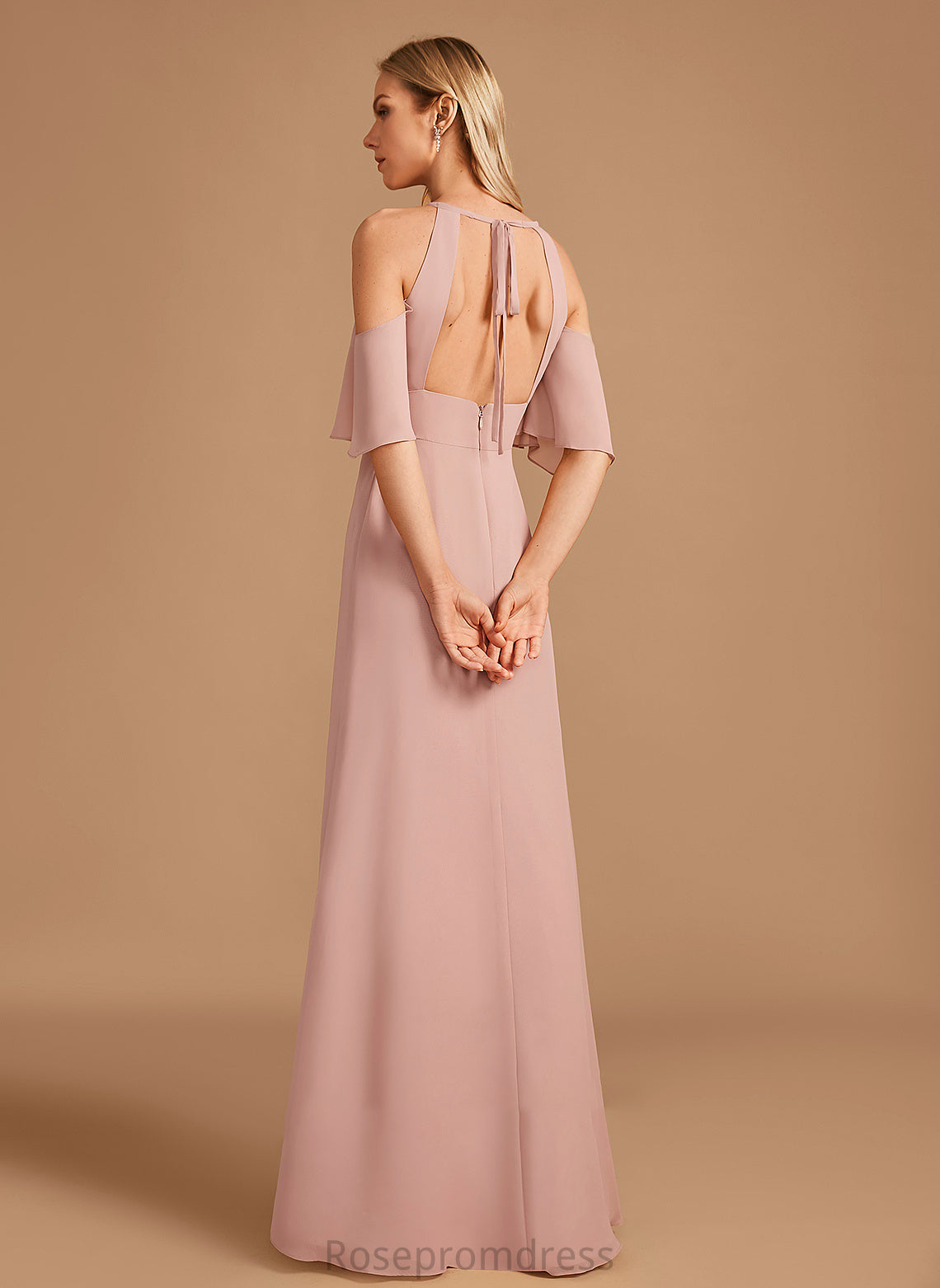 Floor-Length Embellishment Sheath/Column SplitFront Silhouette Fabric Neckline HighNeck Length Sherlyn Sleeveless Natural Waist Bridesmaid Dresses