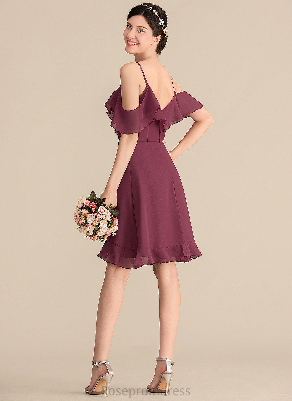 Embellishment Silhouette Knee-Length V-neck Fabric CascadingRuffles Length Neckline A-Line Breanna Bridesmaid Dresses