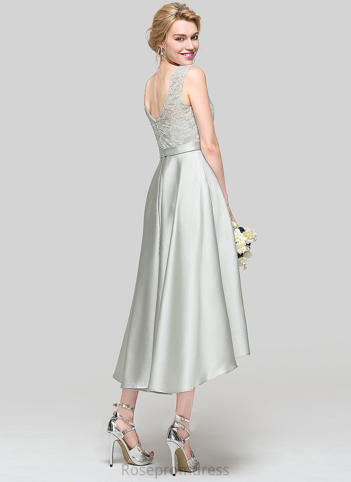Neckline Fabric Silhouette A-Line ScoopNeck Asymmetrical Lace Length Satin Straps Campbell Floor Length Bridesmaid Dresses