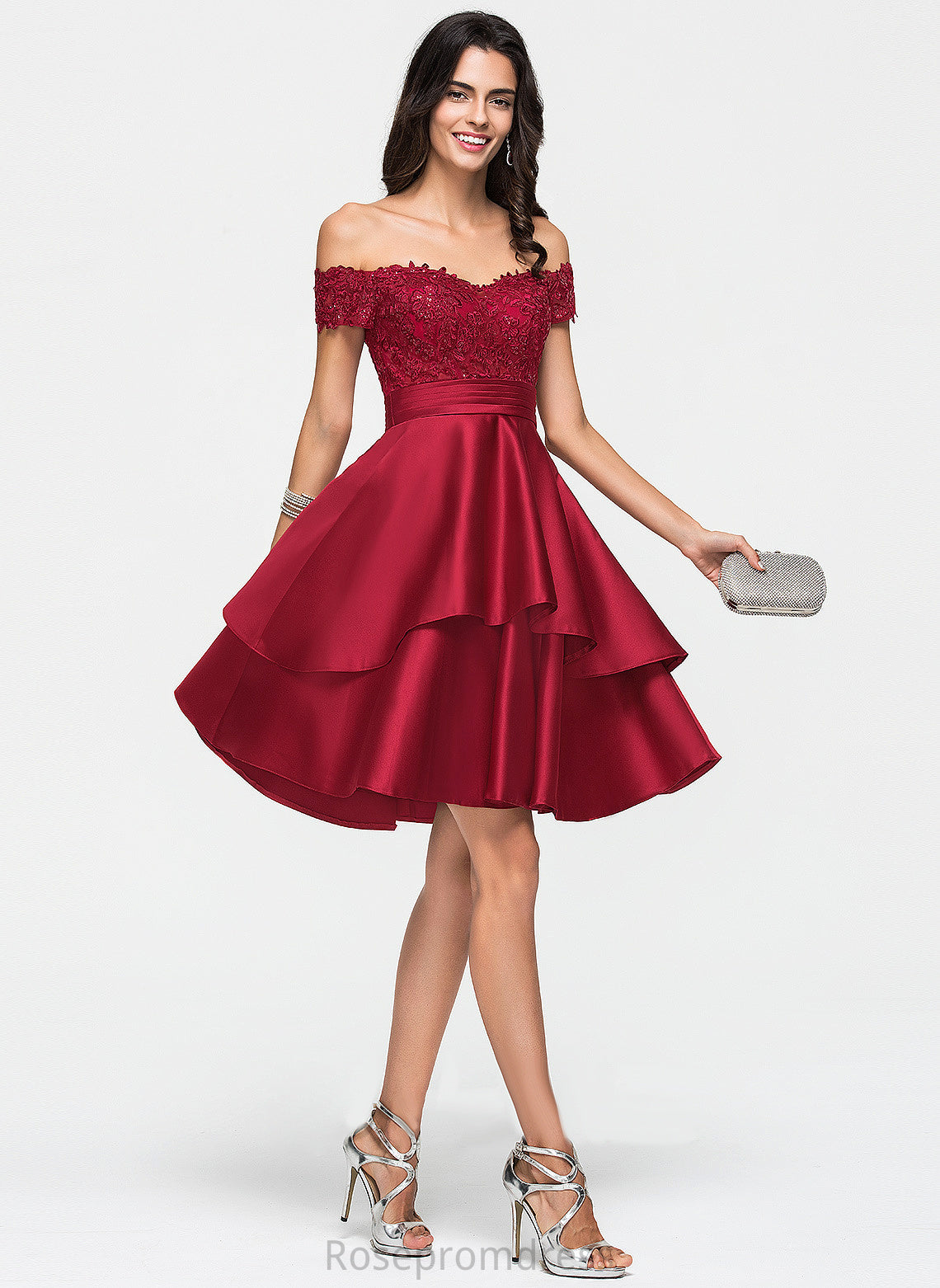 Homecoming Dresses Satin Dress Knee-Length Janiya Homecoming Lace With A-Line Sequins Off-the-Shoulder