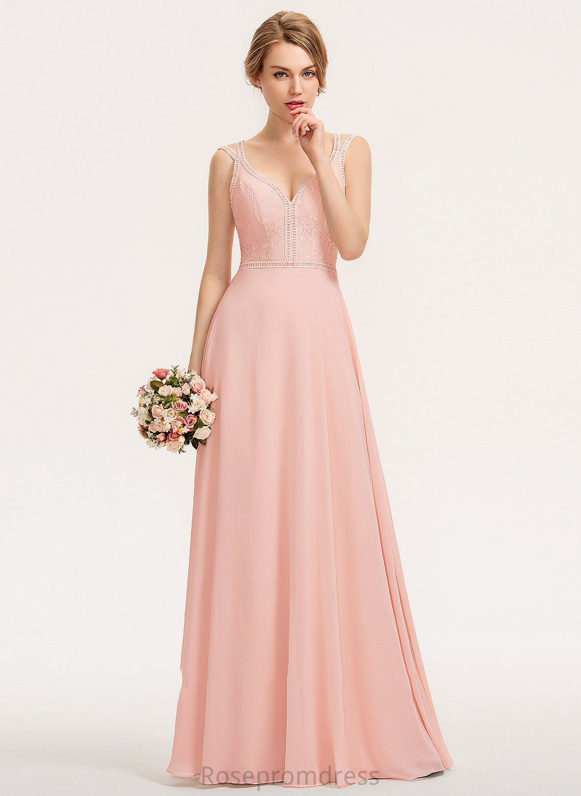 Silhouette V-neck Lace A-Line Straps Fabric Length Floor-Length Neckline Nadia Floor Length Sleeveless Bridesmaid Dresses