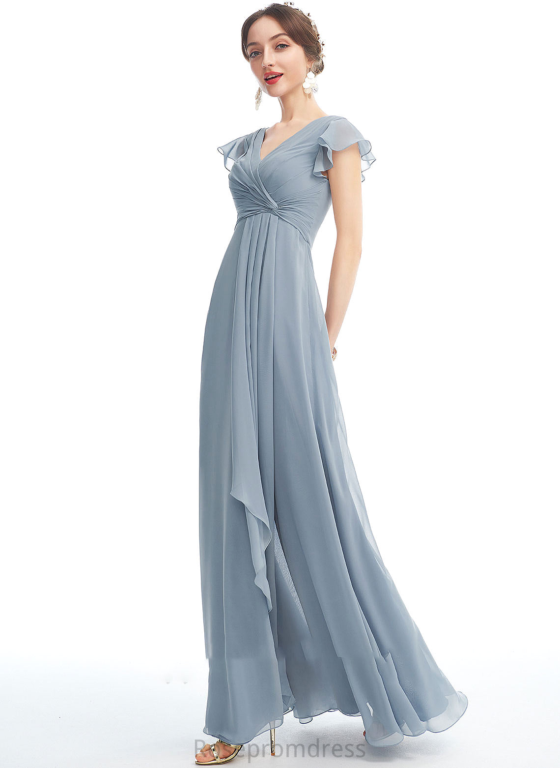 Fabric Length Embellishment Ruffle V-neck Silhouette Floor-Length A-Line Neckline SplitFront Anna Bridesmaid Dresses