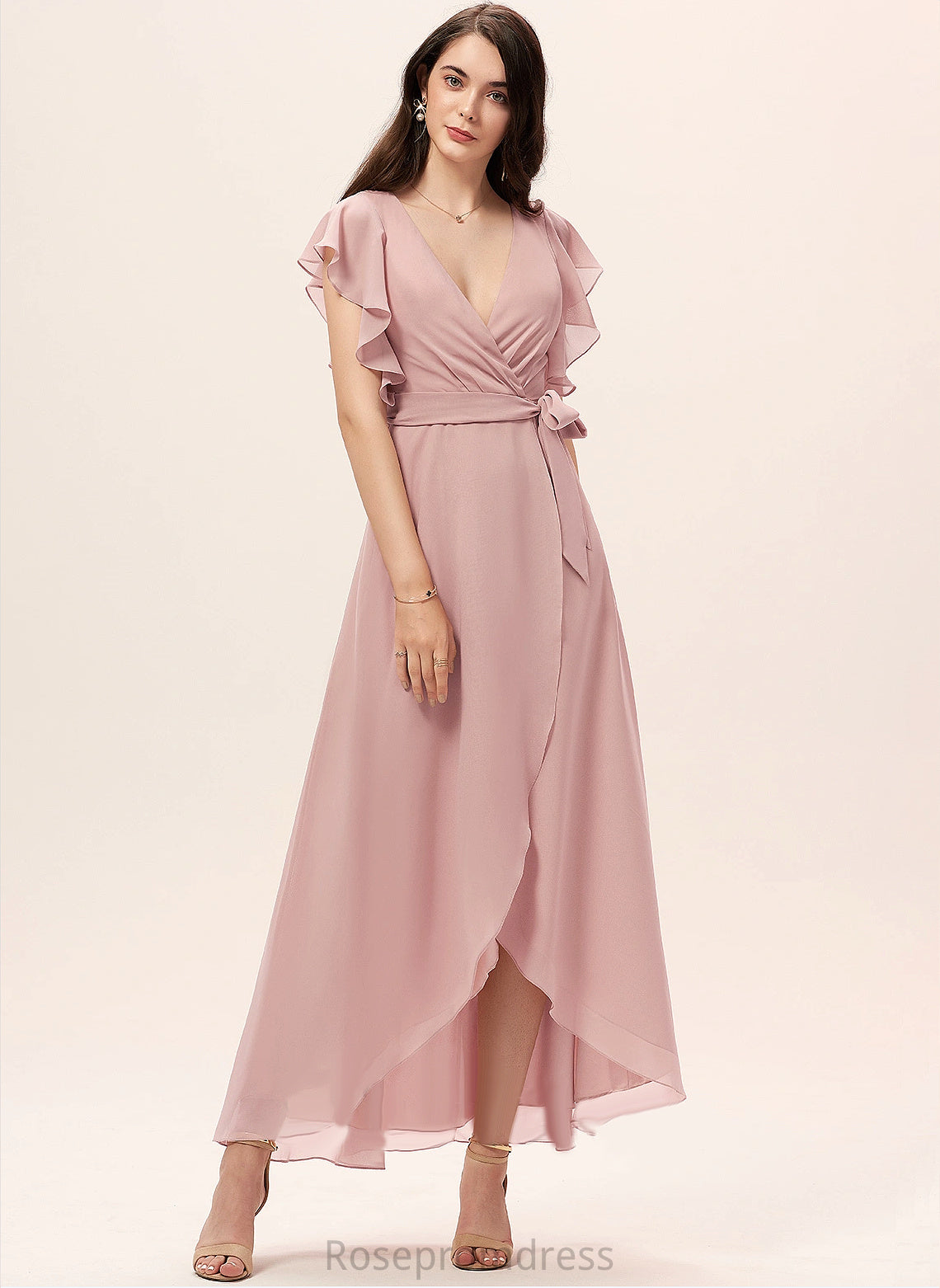 Silhouette Neckline A-line BackZip Fabric Embellishment V-Neck BackStyle Chloe Bridesmaid Dresses