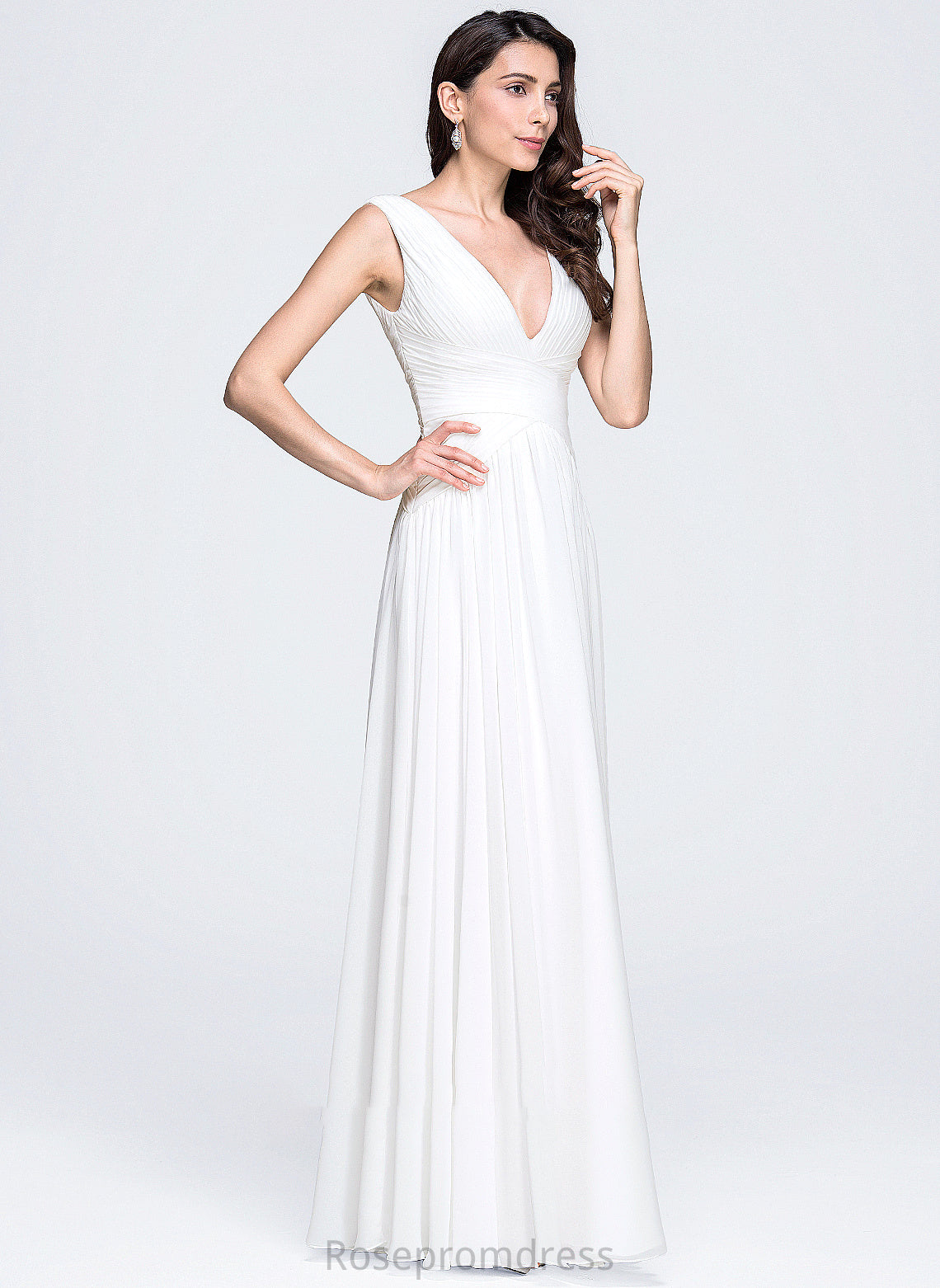 Ruffle Floor-Length Wedding Dresses Wedding V-neck With A-Line Chiffon Hailie Dress