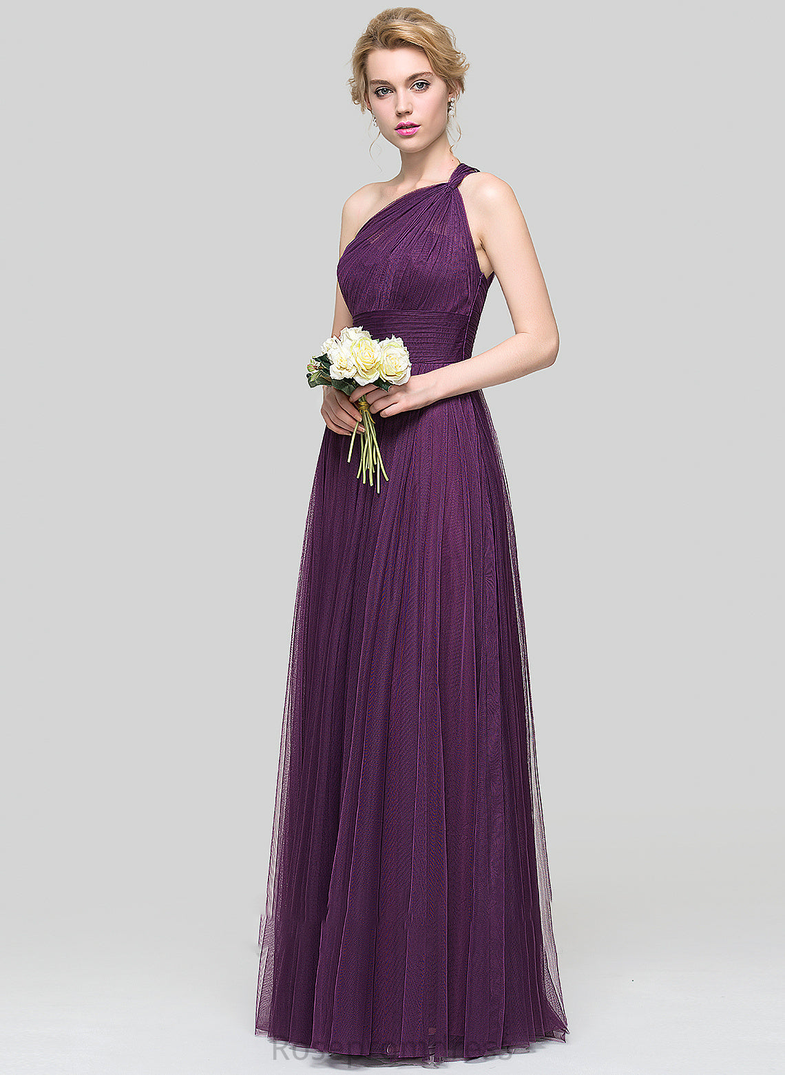 Length A-Line Fabric Silhouette Embellishment Neckline One-Shoulder Floor-Length Ruffle Yvonne Bridesmaid Dresses