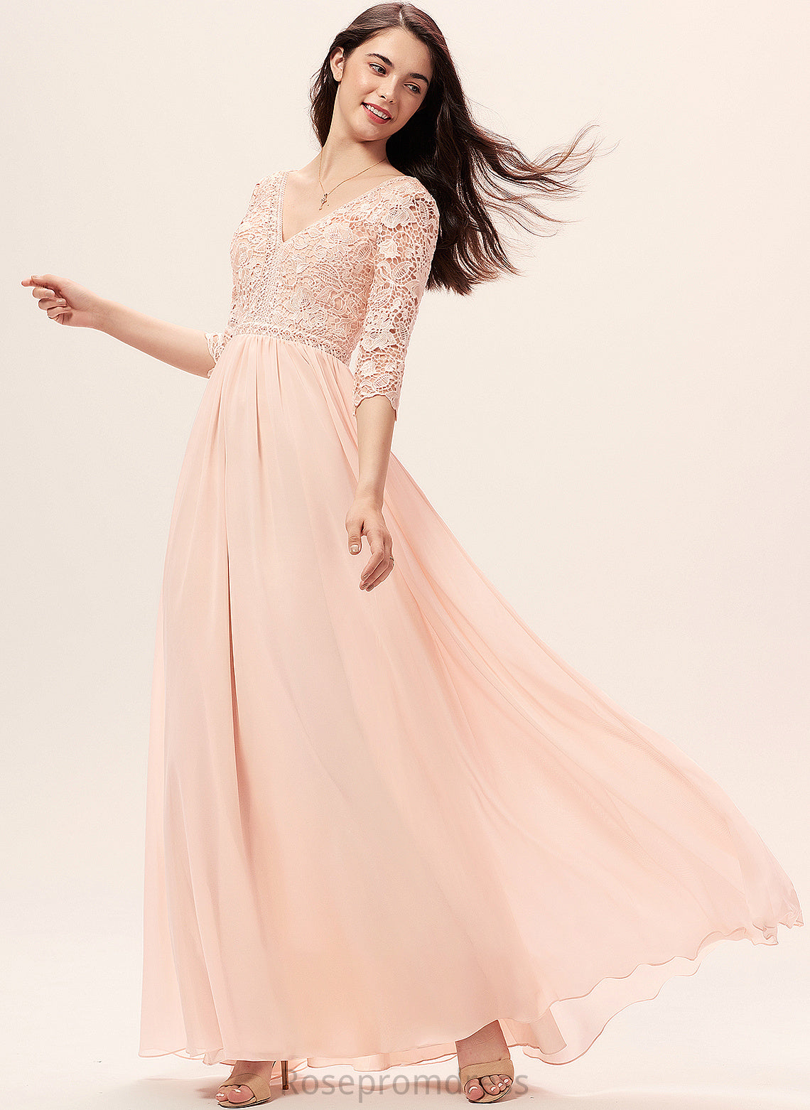 Lace Silhouette Length A-Line Neckline Straps Floor-Length Fabric V-neck Addyson Bridesmaid Dresses