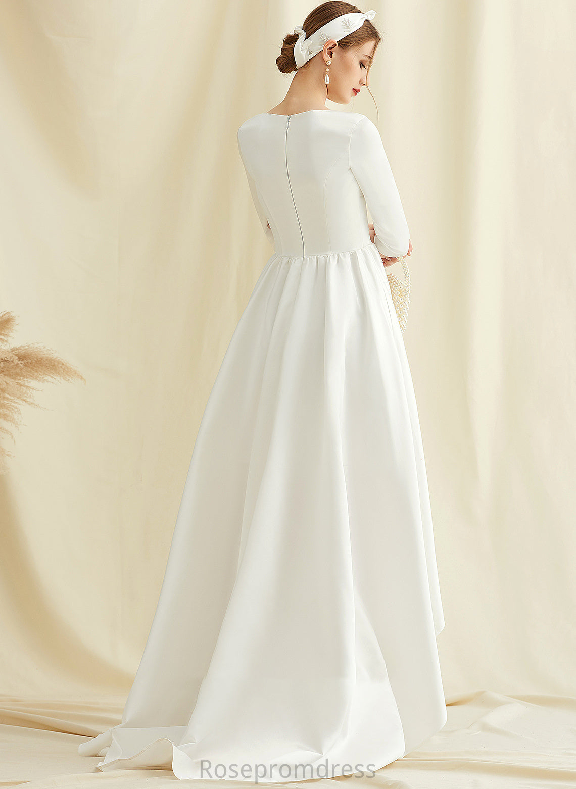 Satin Wedding Cara A-Line Pockets Dress With Wedding Dresses Asymmetrical Neck Scoop